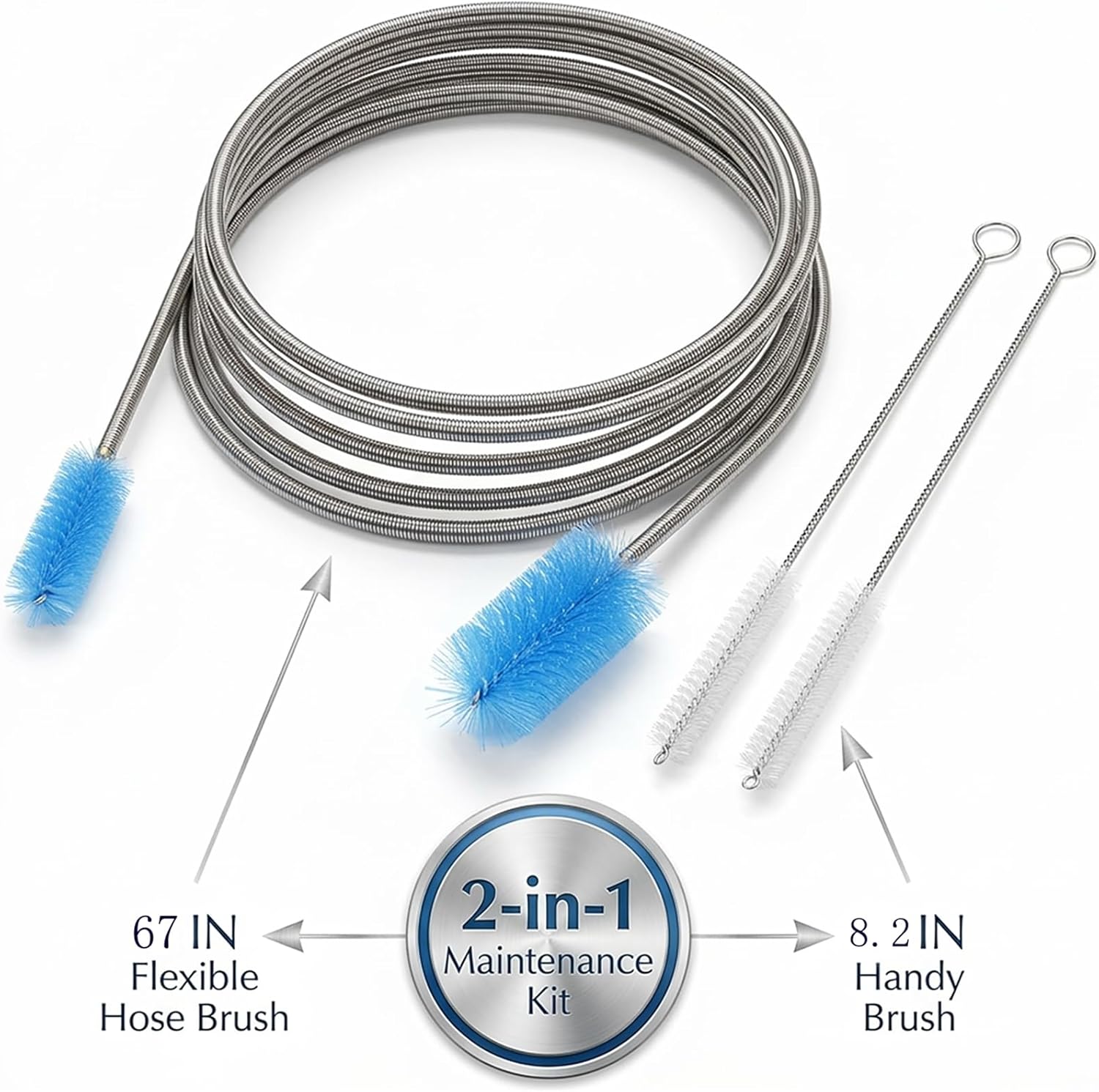 67" Flexible Drain Brush Set, Double Ended Long Hose Pipe Cleaner with 2 Pcs 8.2" Straw Cleaning Brushes, Nylon Tube Cleaner Tool for Refrigerator Defrost, Aquarium Filter, Sink Drain - Image 2