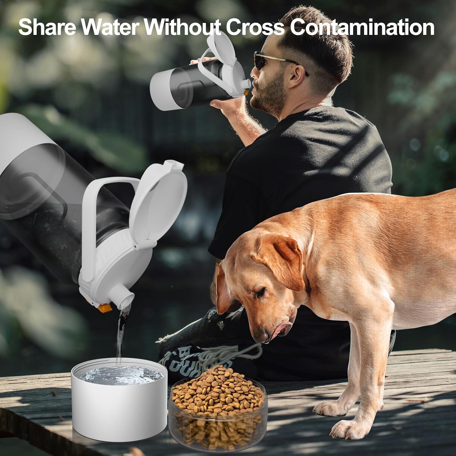 Cibaabo 53oz Large Dog Water Bottle for All Day Travel Feeding & Hydration | 14oz Food Container | 21oz Water Bowl | Leak-Proof Portable Pet Dispenser | for Dogs & Humans | for All Day Camping Car Trips - Image 7