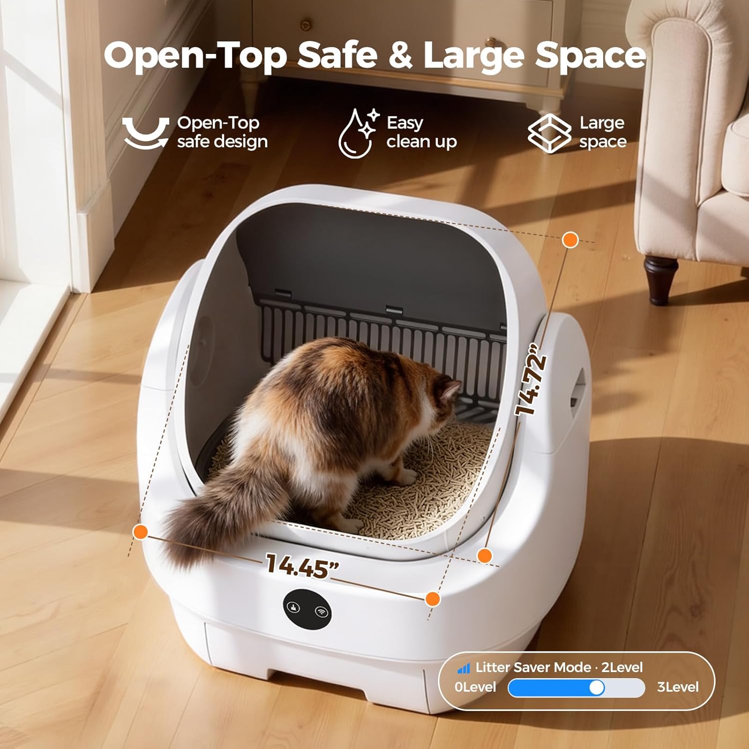 Open-Top Automatic Litter Box, Odor Control, Ready to Use, Self Cleaning Litter Box, Large Capacity with APP Control and Safety Sensor, Ellenpent, with Trash Bags/Waterproof Mat/Litter Mat - Image 4