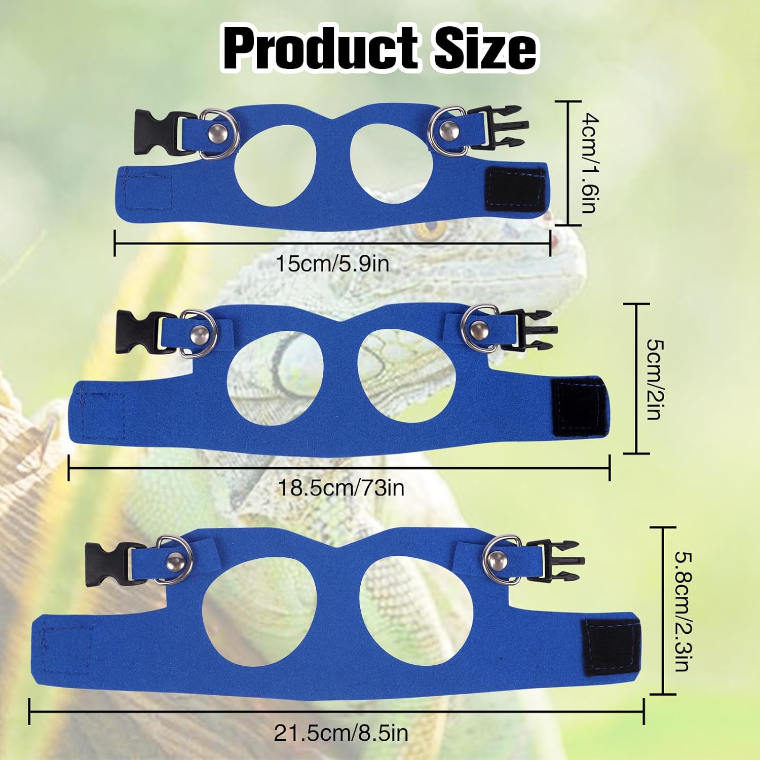 Bearded Dragon Harness Leash Set 3 Size Adjustable Lizards Training Walking Leather Vest Escape-Proof Traction Rope for Outdoor Small Reptiles Animal Squirrels (Blue) - Image 2