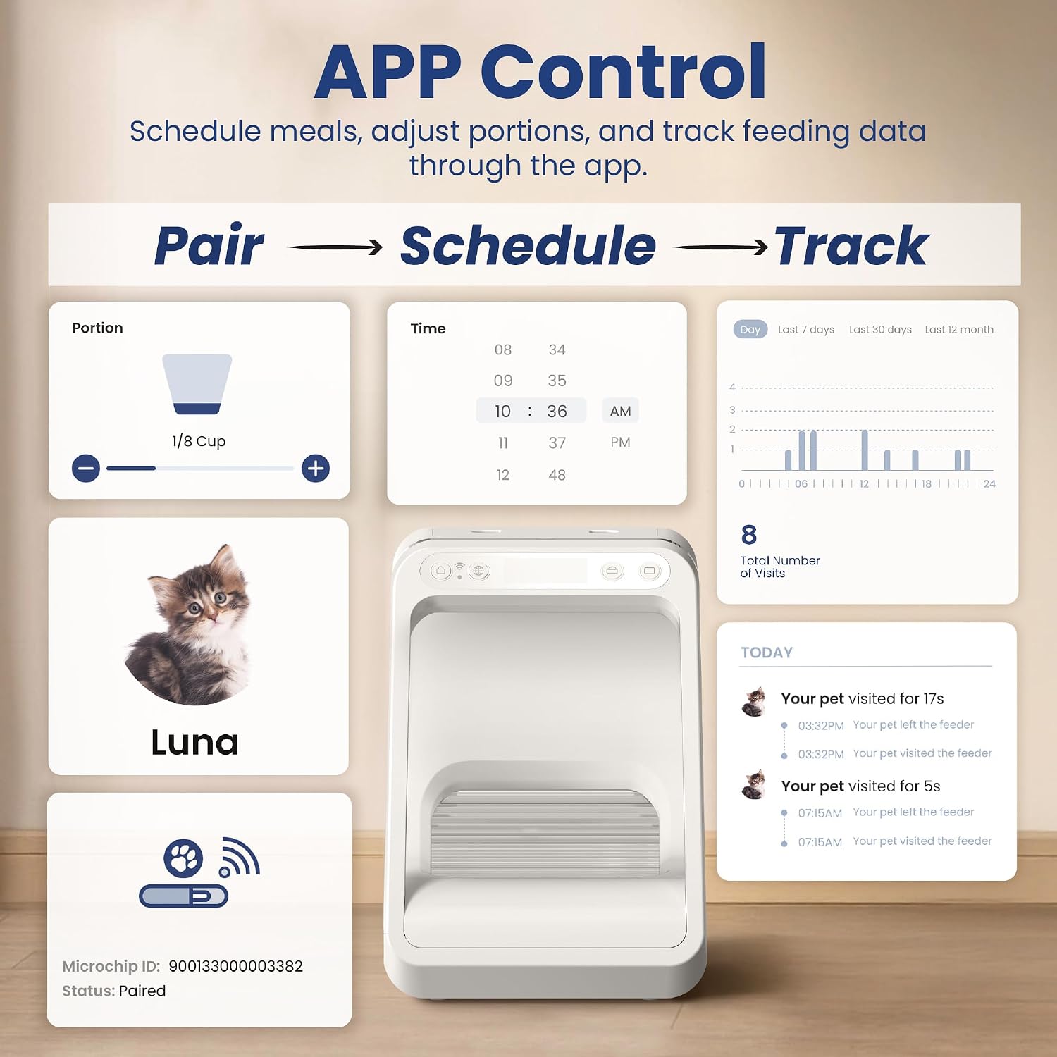 PawsPik Automatic Microchip RFID Cat Feeder, 16-Cup, White | ISO Microchip & PawsPik RFID Tag Compatible, App Control, Portion Control, Personalize Feeding - Image 5