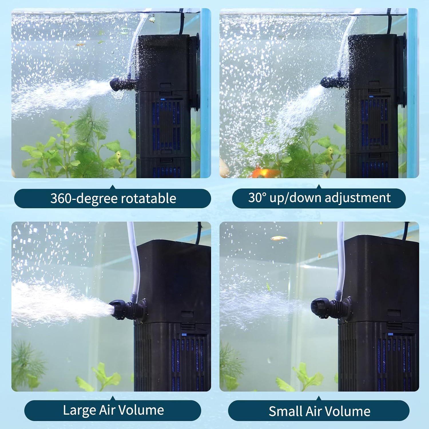 TARARIUM 20-75Gal Aquarium Filter for Fish Tank,4-in-1,Flow Rate Adjustable | Reusable Bio-Sponge Filtration, Flexible 1–2 Compartments, Internal Filter, Aeration, Saltwater Freshwater, Easy Setup,264GPH - Image 7