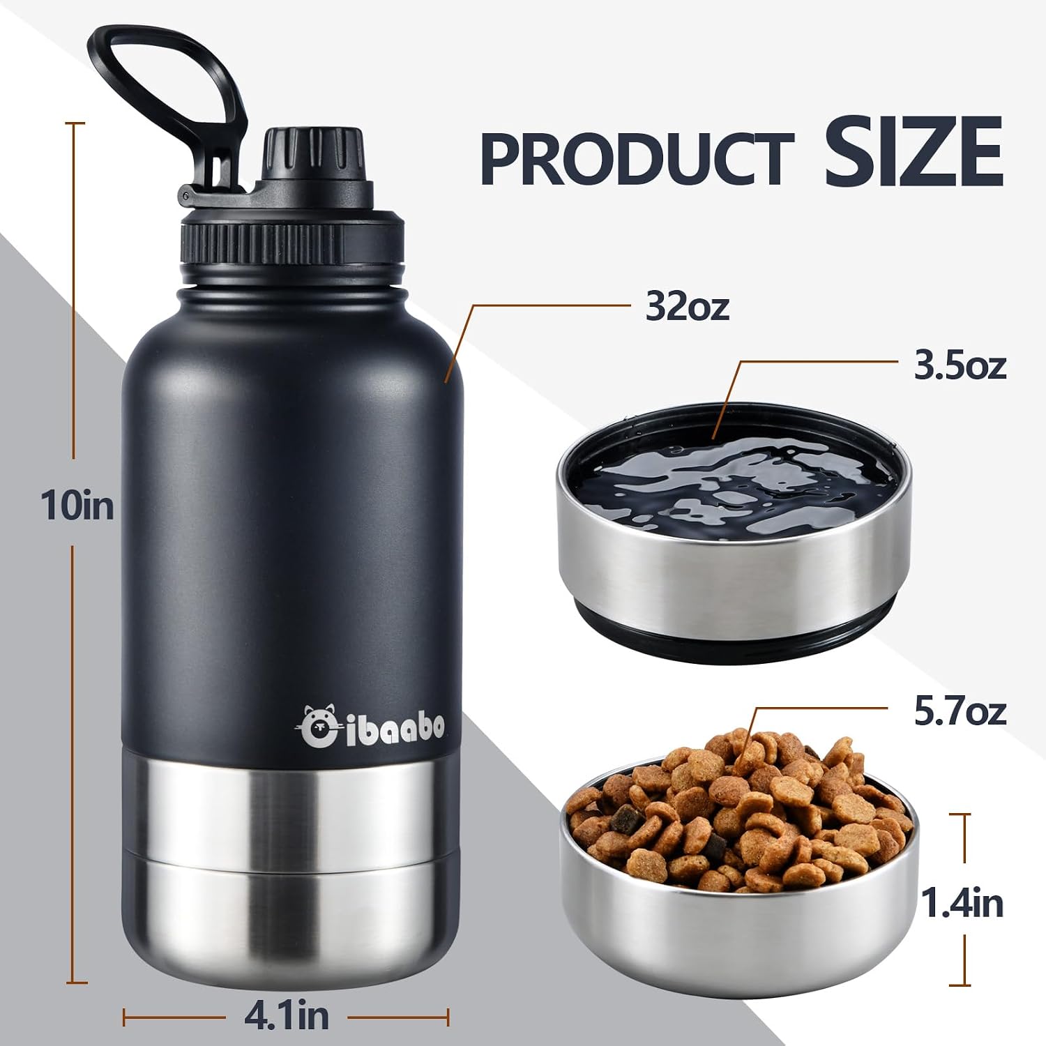 Cibaabo Insulated Dog Water Bottle 32oz Keep Water Cool with 2 Bowls | Travel Feeding & Hydration | Stainless Steel Double Wall Thermos | Portable Pet Dispenser | for Dog & Owner | Hiking Beach - Image 2