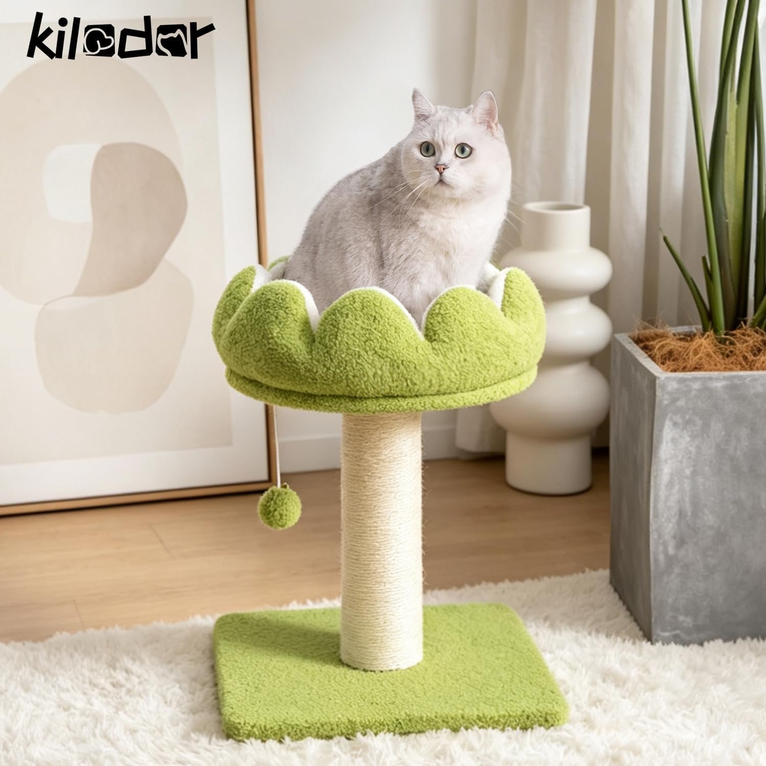 Flower Cat Scratching Post for Indoor Cats Scratcher with Bed | Comfortable & Removable Perch, Cute Cat Tree with Dangling Ball, Sisal Scratching Post, Simple Assembly & Stability - Image 2