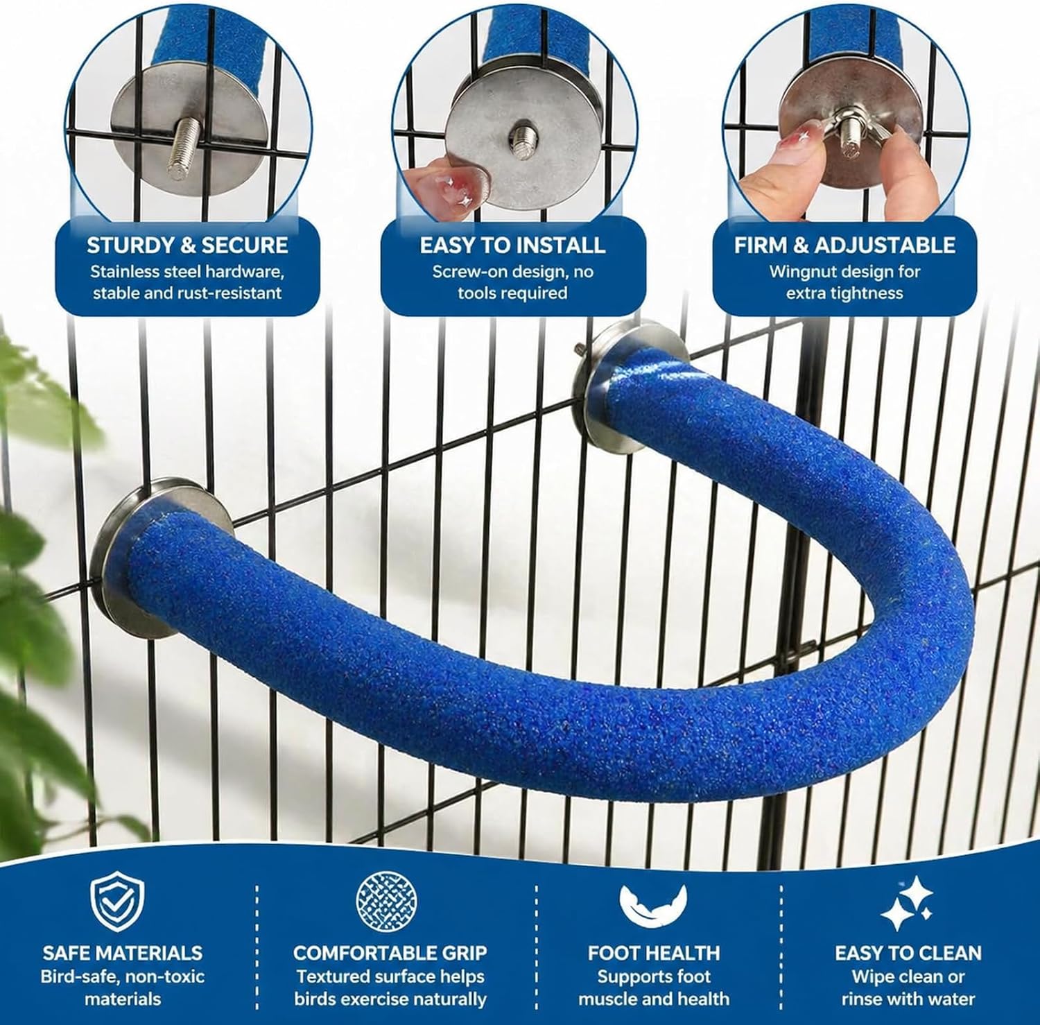 RYPET Parrot Perch Rough-surfaced - Quartz Sands Bird Cage Perches for Medium to Large Bird, U Shape Large - Image 6