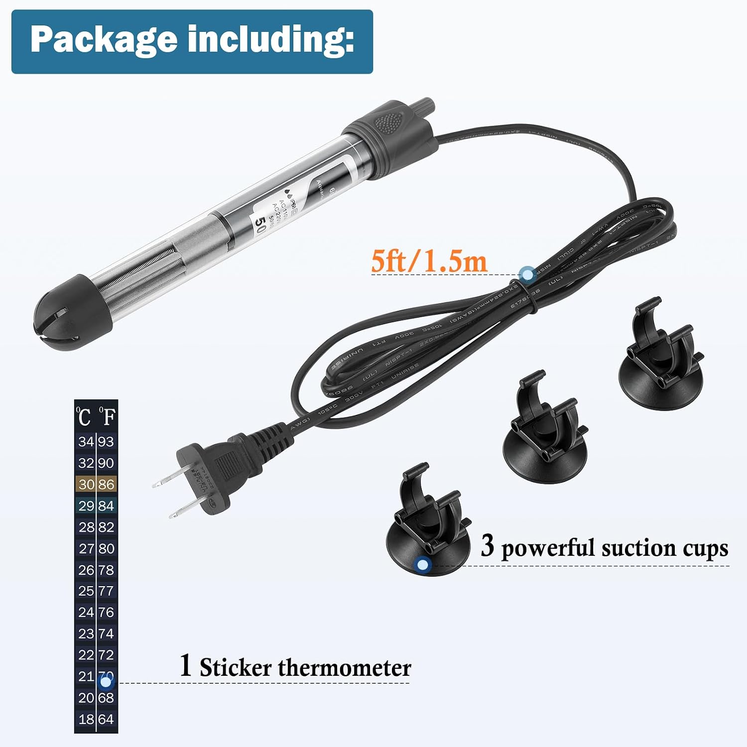HITOP 50W Adjustable Aquarium Heater, Submersible Fish Tank Heater Thermostat with Suction Cups for 6-15Gal - Image 6