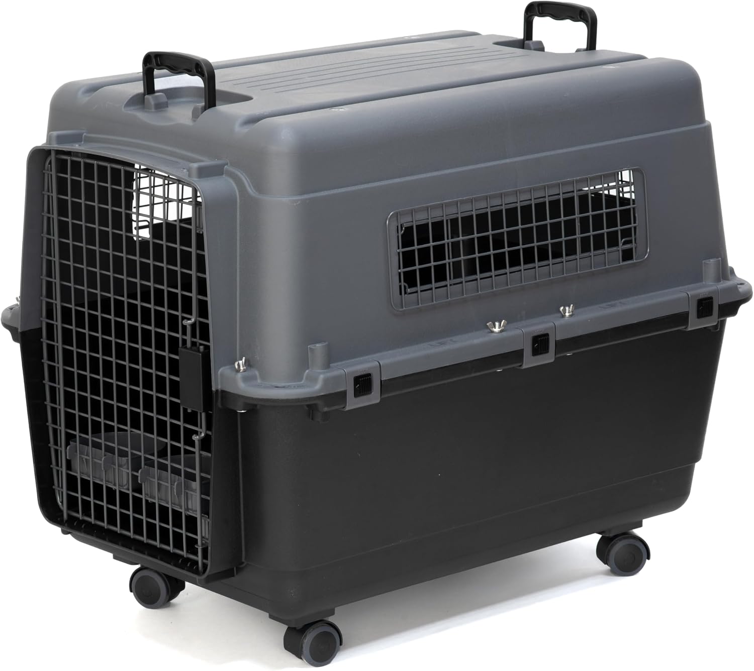 SportPet Airline Compliant LARGE 31.5" Travel Dog Kennel- Durable Plastic Airline Pet Carrier w/ Removable Wheels & Food Bowls, Collapsible Indoor/Outdoor Dog Kennel, Dogs up to 28"L & 20"H-Dark Gray - Image 2