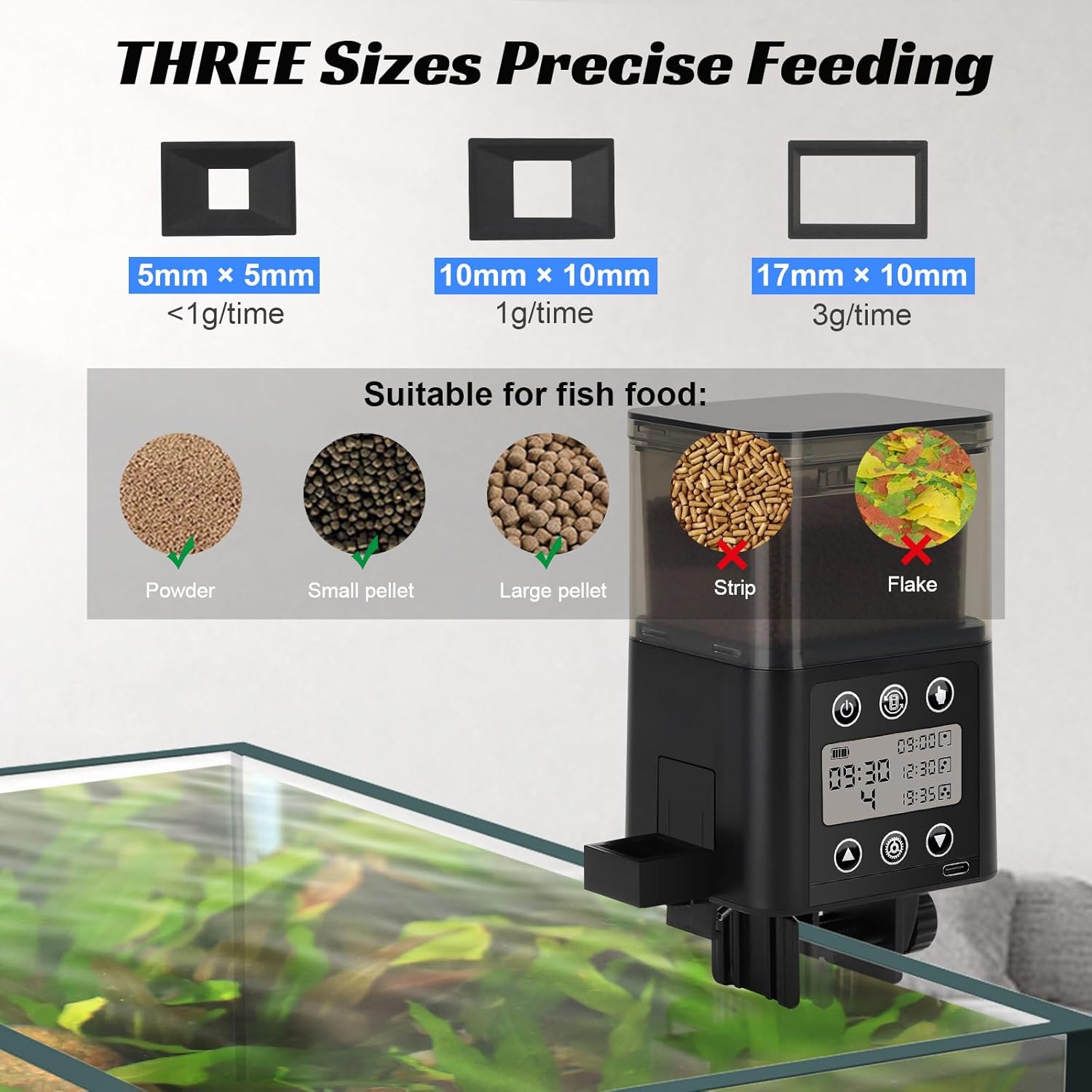 fishkeeper USB Automatic Fish Feeder for Aquarium, 320ML for 3~6 Months | Large Capacity Fish Feeder Automatic Dispenser with LCD Display, Programmable Timer, Adjustable Feeding Frequency and Amount - Image 4