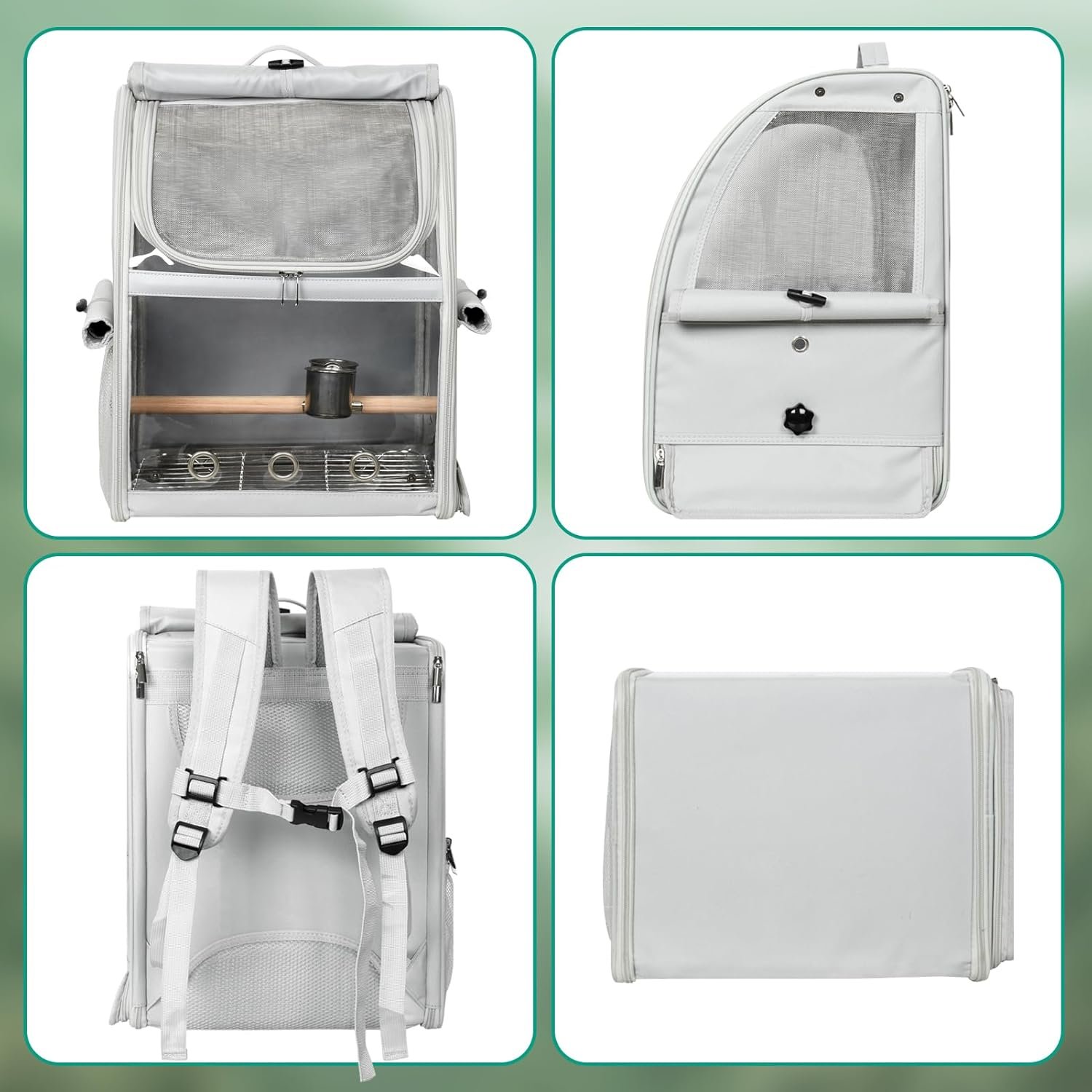 Bird Carrier Bag, Bird Travel Cage with Standing Perch and Indestructible Stainless Steel Mesh, Protable Transparent Breathable Carrier with Feeder Cups for Small Birds Parrot Parakeet, Grey - Image 9
