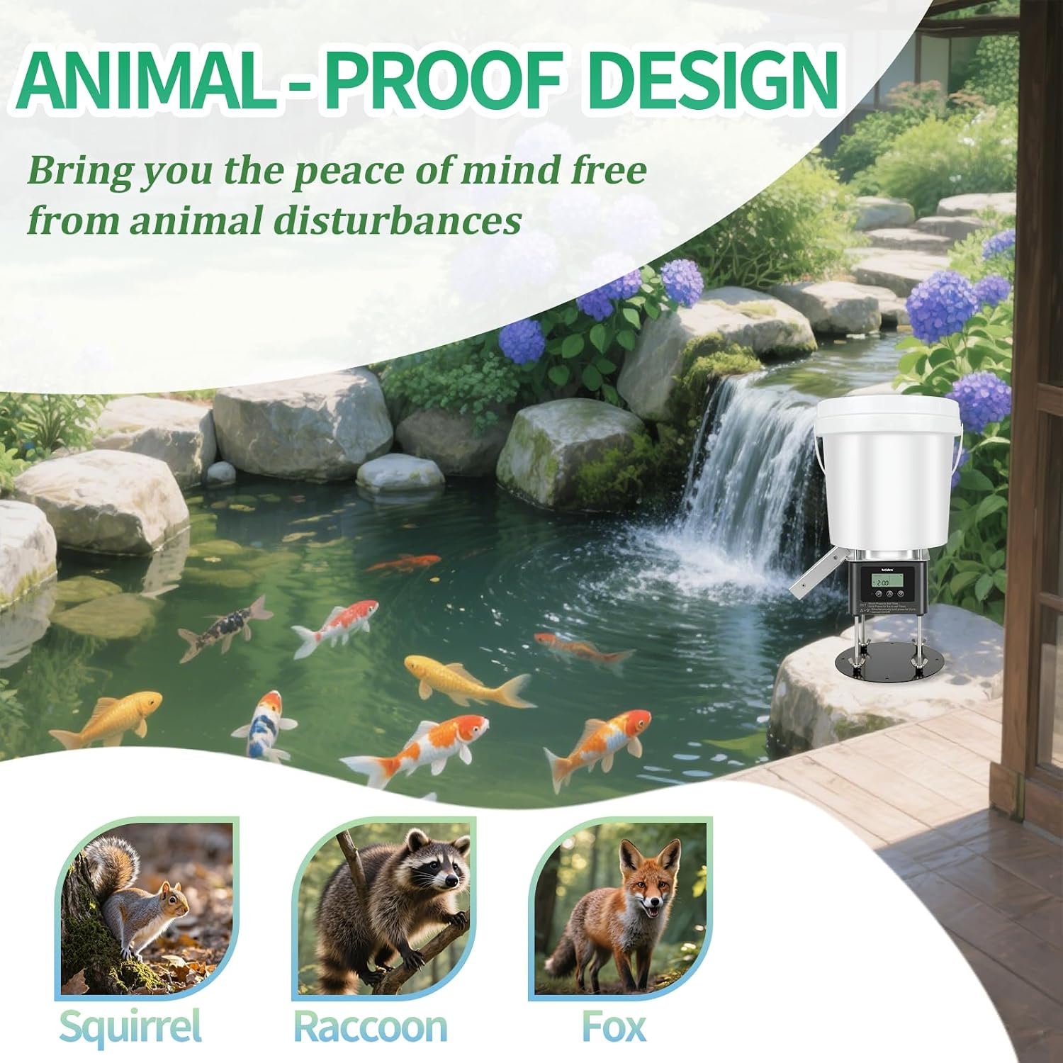 Automatic Fish Feeder for Pond, Briidea Outdoor Pond Feeder with 4L Capacity, Timed Feeding, Anti Clog System, Wildlife - Proof Design & Waterproof Housing - Image 4