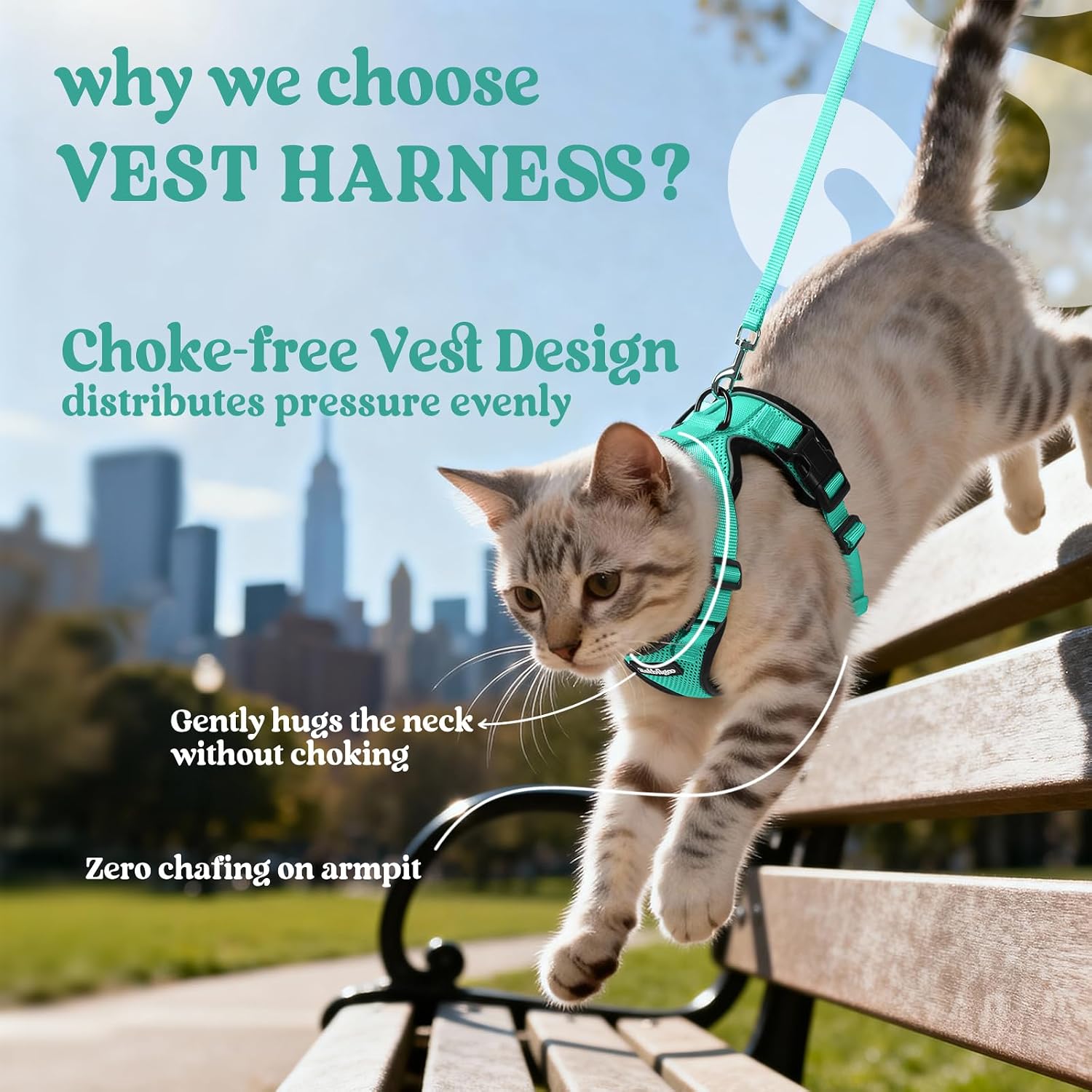 rabbitgoo Cat Harness and Leash Set, Escape Proof Vest, Emerald | Soft Breathable Mesh, Easy Adjustable Fit, Snap Buckles, Sturdy Clip, Reflective Strips, for Small & Average Cats Walks, Xs - Image 3