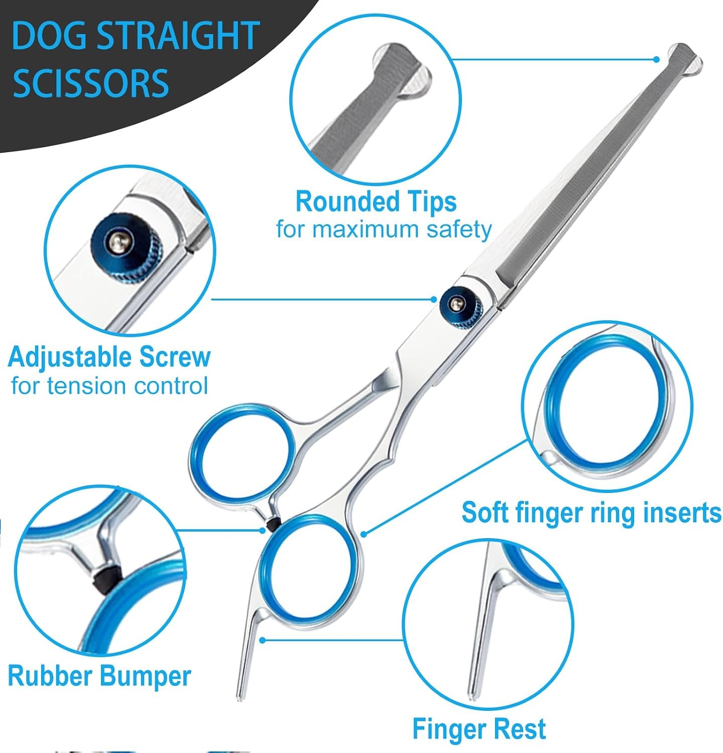 5 in 1 Premium Dog Grooming Scissors, Professional Dog Scissors for Grooming with Safety Round Tips, Lengnoyp Stainless Steel Thinning Shears, Pet Cat Shears for Grooming Kit - Image 3