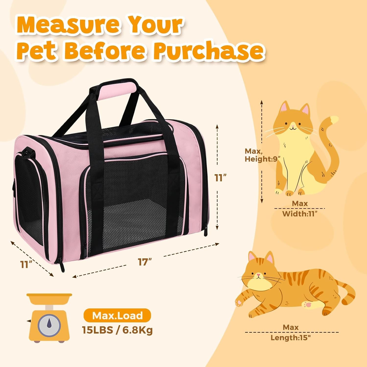 Cat Carrier Soft Up to 16 Lbs, Breathable Pet Travel Bag with Steel Frame | Lockable Zippers, Fits Small Dog, Kitten, Puppy,Rabbit,Medium Travel Carrying Case for Kennel Car Airline Transport,Pink - Image 2