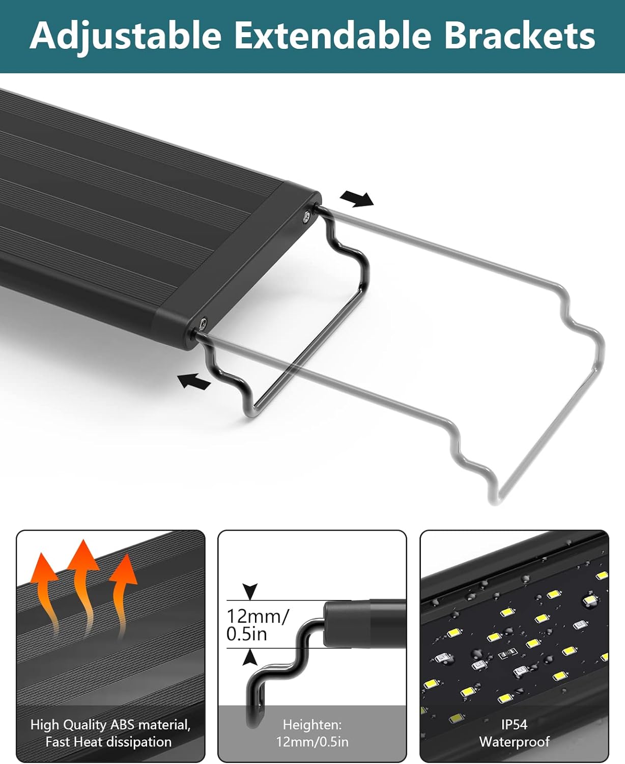 SEAOURA Led Aquarium Light for Plants-Full Spectrum Fish Tank Light 18-24'' | WRGBP Aquarium Plant Light with Timer for Freshwater Tank, 10 Brightness, Extend Brackets, Daylight, Moonlight, Auto On/Off - Image 5
