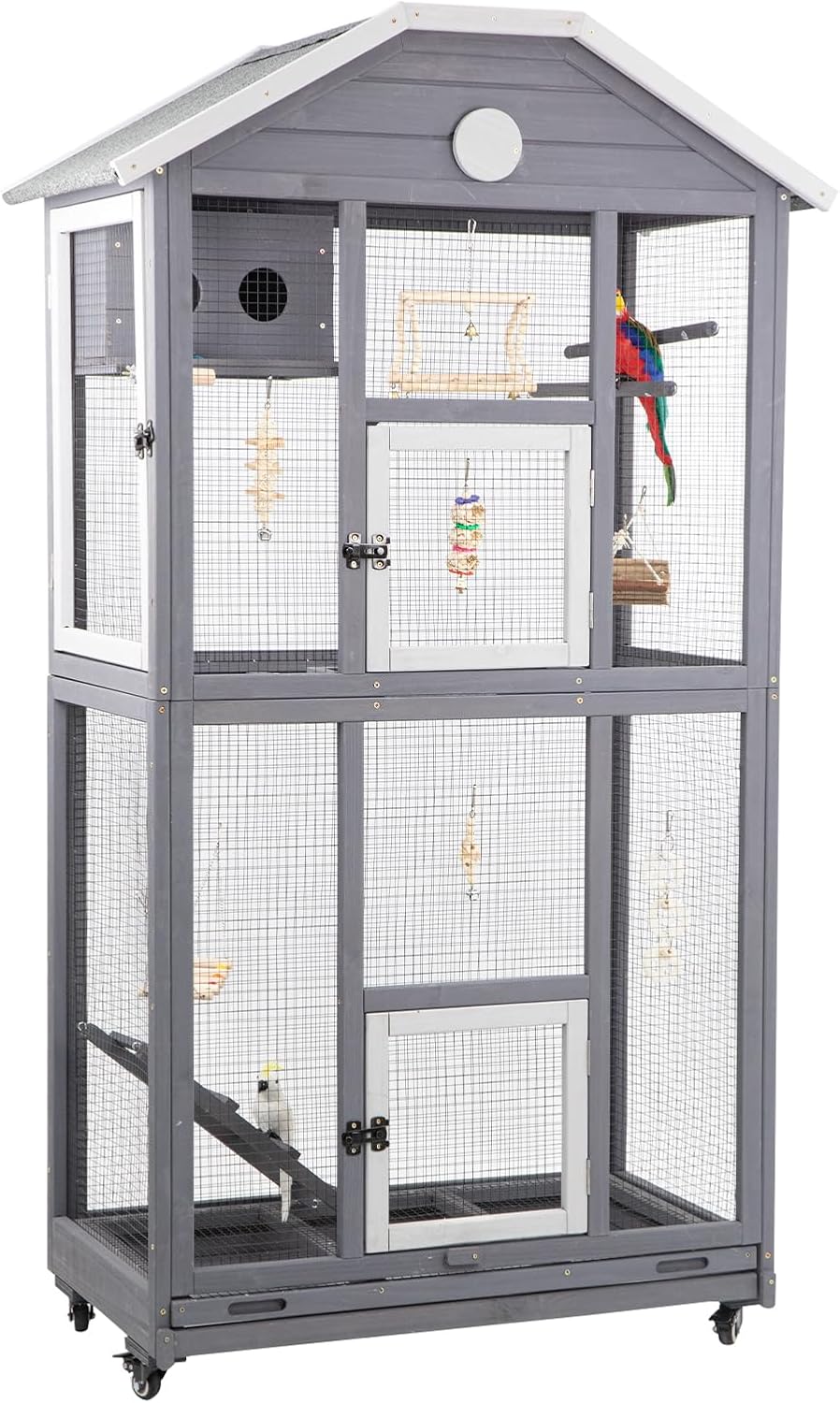 Gowoodhut Outdoor Bird Cage Large, Wooden Flight Aviary with Perches, Nest Habitat, and Easy-Clean Pull Out Tray for Parakeets, Macaws, and More - Image 8