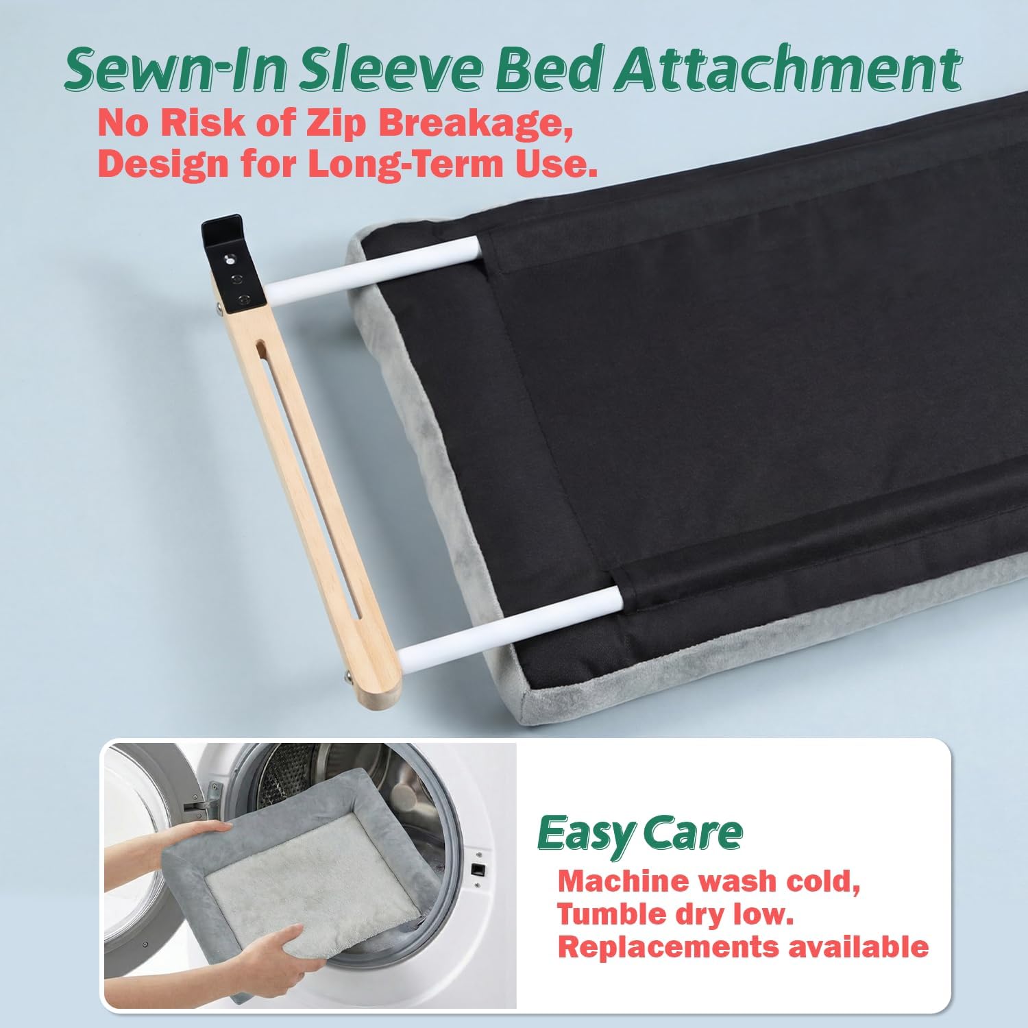 Zakkart Cat Perch for Window Sill with Bolster - Orthopedic Hammock Design with Premium Hardwood & Robust Metal Frame - Cat Window Seat for Large Cats and Kittens - Natural Color Wood Gray Bed, 24''W - Image 3