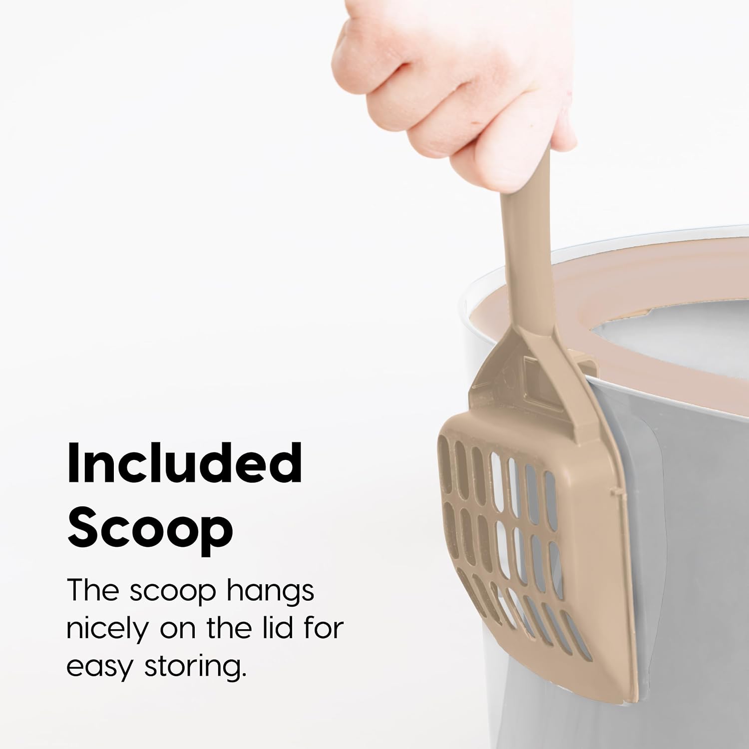 IRIS USA Large Cat Litter Box with Lid, Top Entry Design, Covered Enclosure, Dog Proof, Litter Scatter Control, Odor Reducing, Includes Scoop for Indoor Cats & Kittens, Beige/White, Made in the USA - Image 6
