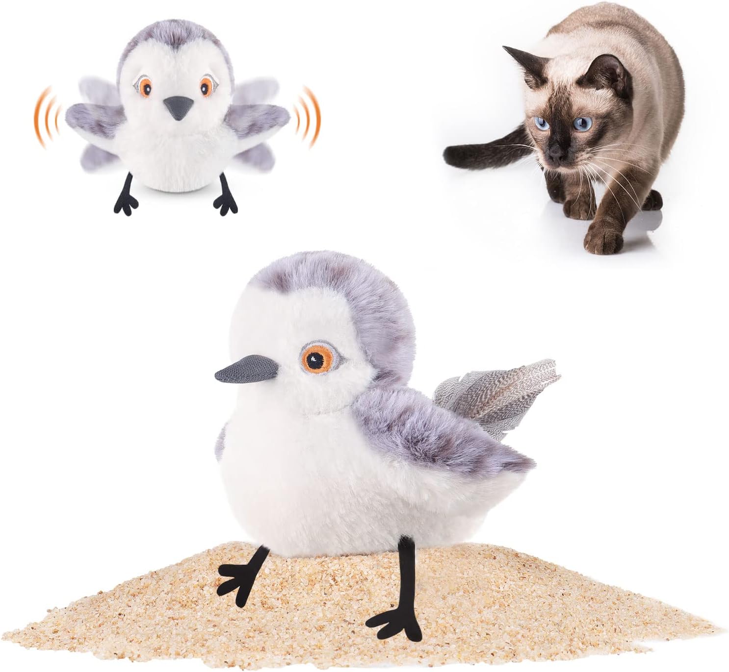 Potaroma Cat Toys Flapping Bird (No Flying), Lifelike Sandpiper Chirp Tweet, Rechargeable Touch Activated Kitten Toy Interactive Cat Exercise Toys for All Breeds Cat Kicker Catnip Toys 4.0" | Lifelike Sandpiper Chirp, Touch Activated, Rechargeable Kitten Kitty Exercise Catnip Kicker for All Breeds 4.0 Inches