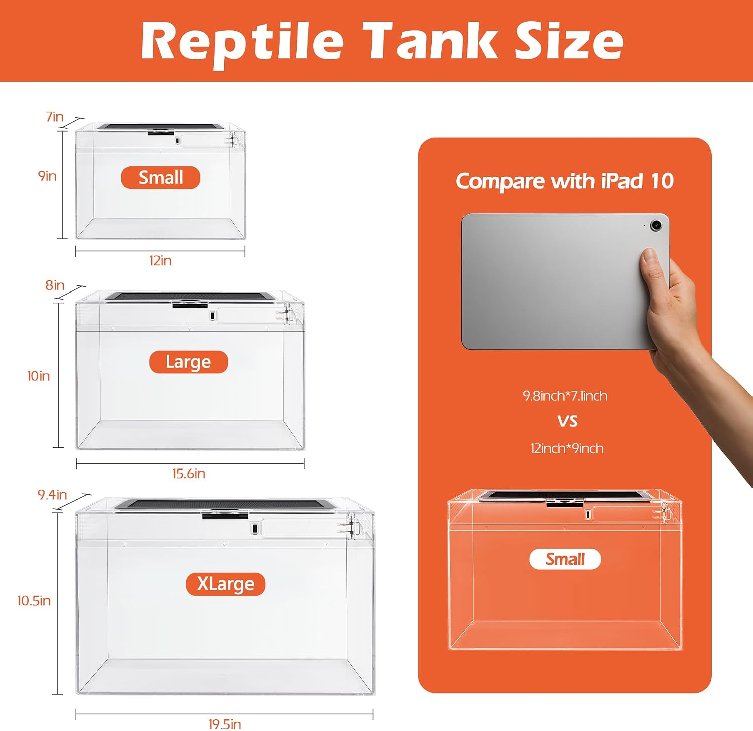 AZV Reptile Tank Starter Kit,8 Piece Escape Proof Hermit Crab Cage Small | All In One Lizard Terrarium,Multi-Vent Compatible Gecko Habitat,Clear PC Material Frog Enclosure,Easy-Clean Waterproof Base - Image 2