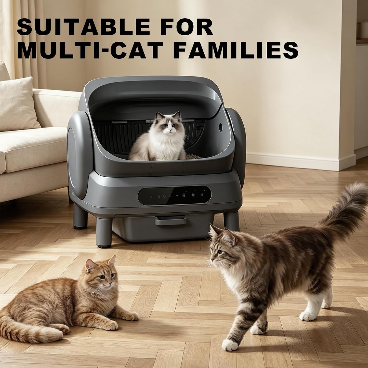 XXXL Self-Cleaning Cat Litter Box, Extra Large Automatic Litter Box for Multiple Cats, Top Entry Design with App Control, 20L Large Waste Bin, Triple Odor Control, Safe & Whisper-Quiet - Image 3