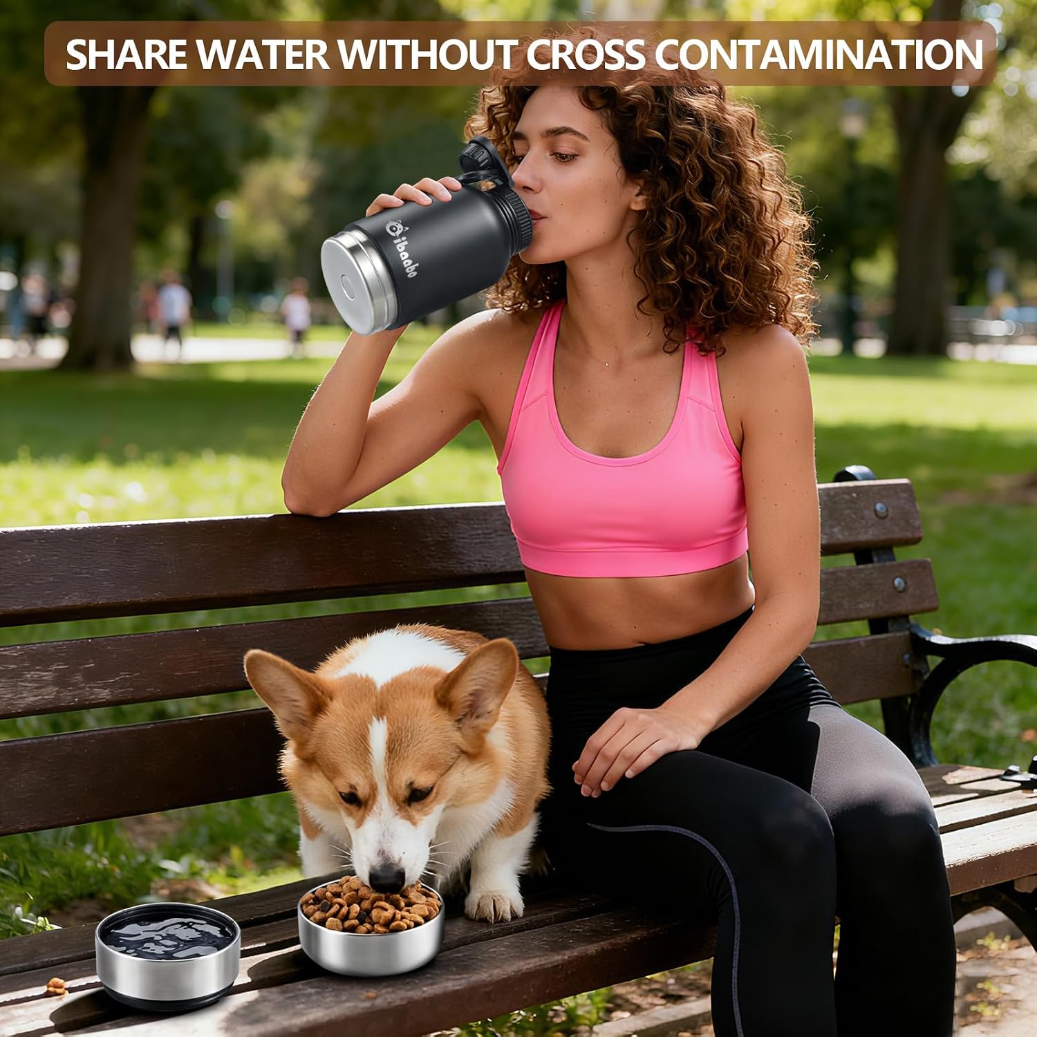 Cibaabo Insulated Dog Water Bottle 32oz Keep Water Cool with 2 Bowls | Travel Feeding & Hydration | Stainless Steel Double Wall Thermos | Portable Pet Dispenser | for Dog & Owner | Hiking Beach - Image 5