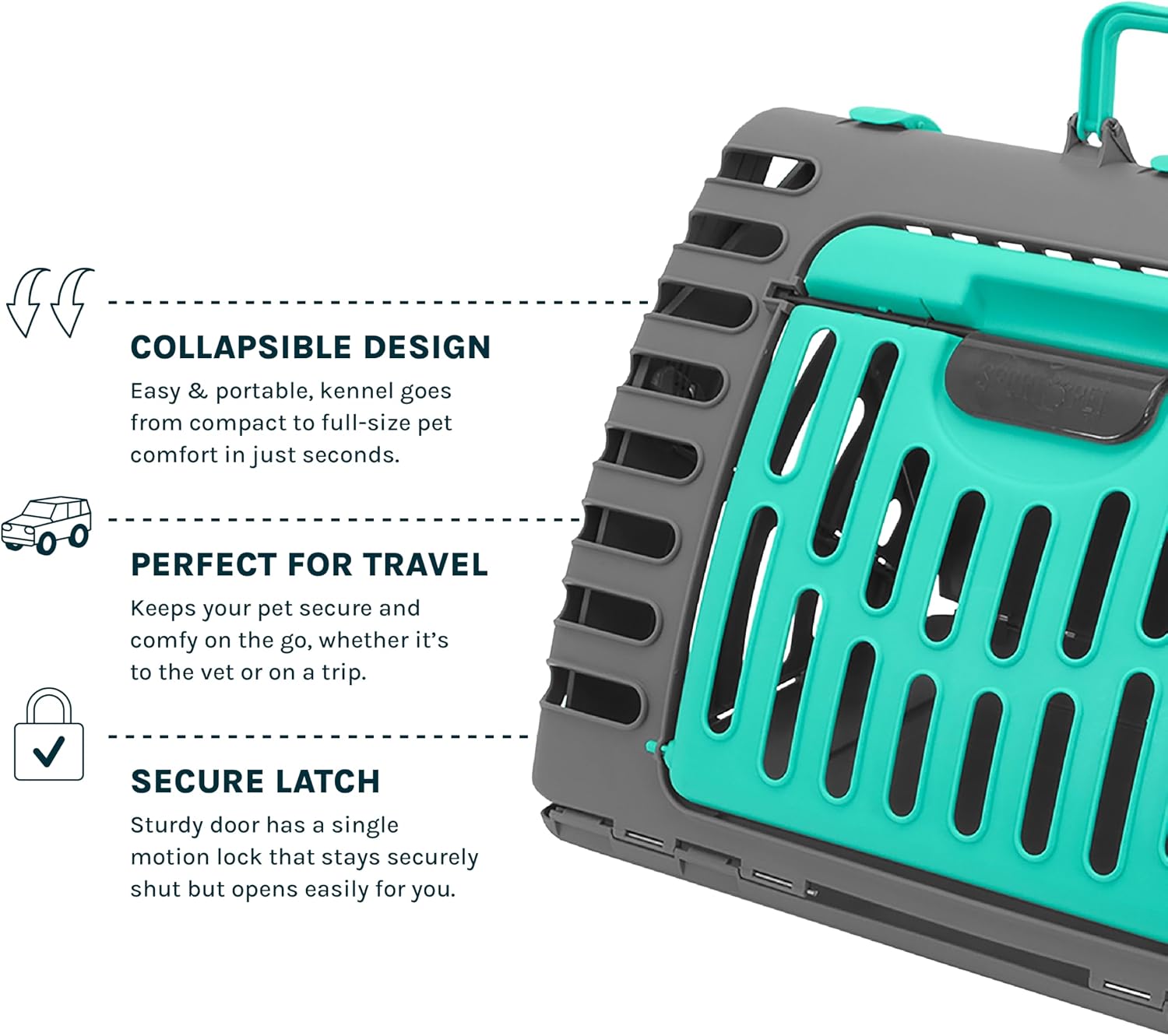 SportPet X-Large Hard-Sided Travel Cat Carrier - Cat Carrier with Patented Wide Side-Opening Door, Foldable Portable Pet Carrier for Cats & Small Pets up to 35lbs - Dark Gray/Teal - Image 4