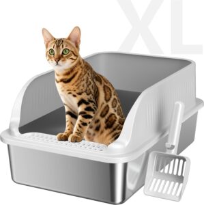 Stainless Steel Cat Litter Box with...