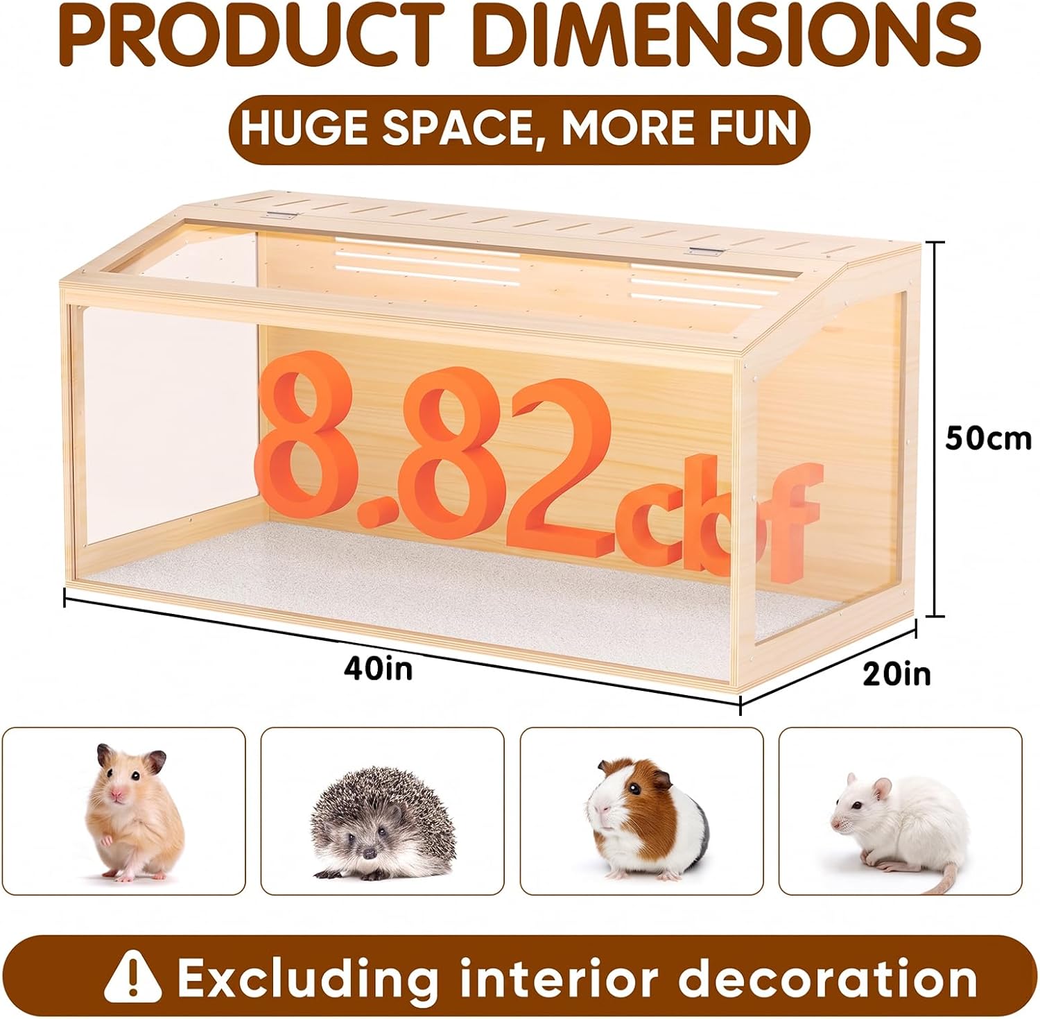 Wooden Hamster Cage, 40inch Large Hamster Enclosure with Openable Top & Stabilized Acrylic for Small Animals, Guinea Pig, Rabbit, Rat, 40" L x 20''W x 20''H Hamster Habitat with Multi-Vent - Image 2