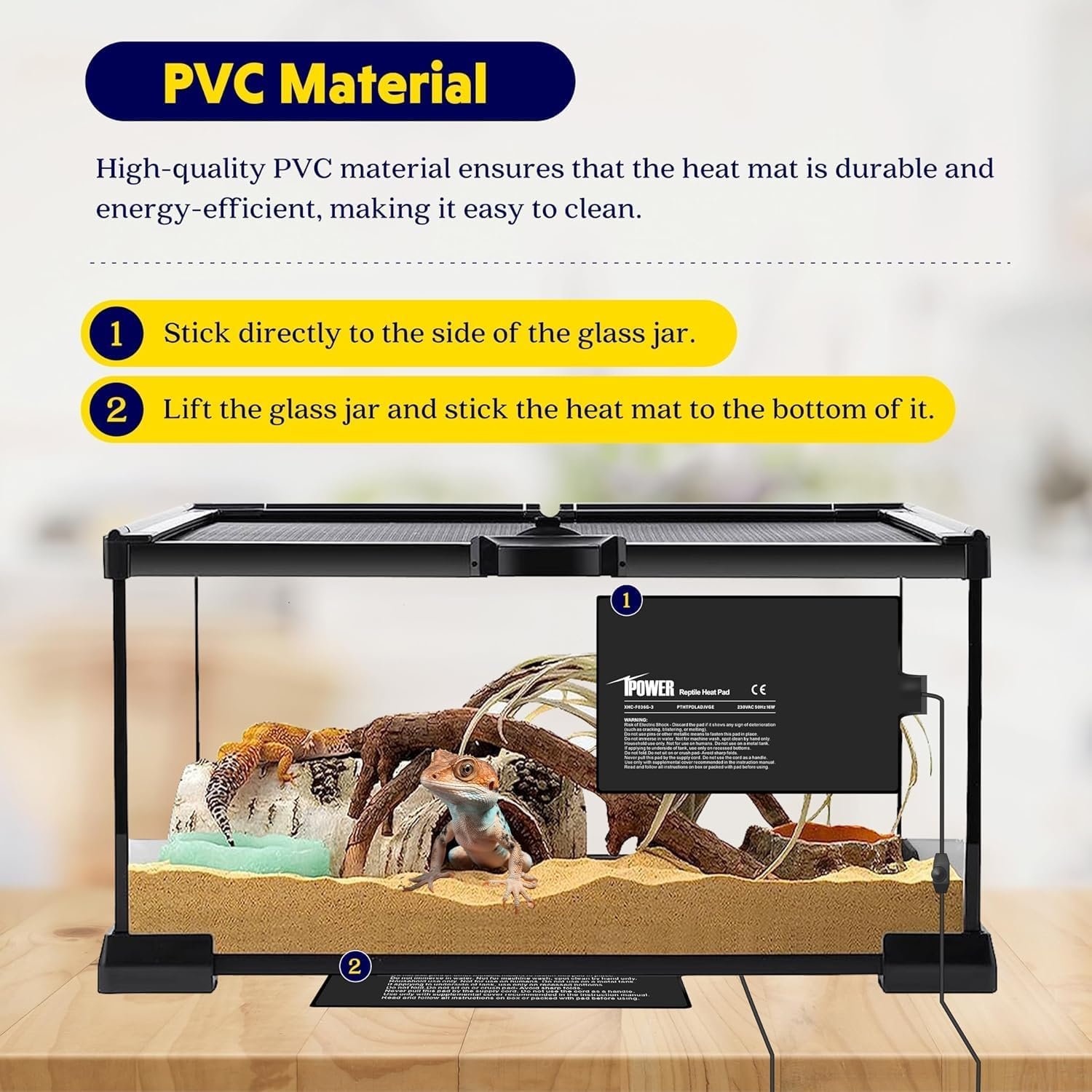 iPower 8 by 12-Inch 16 Watts Reptile Heating Mat with Temperature Controller Under Tank Warmer Terrarium Heat Pad for Reptiles and Amphibians, Black - Image 5
