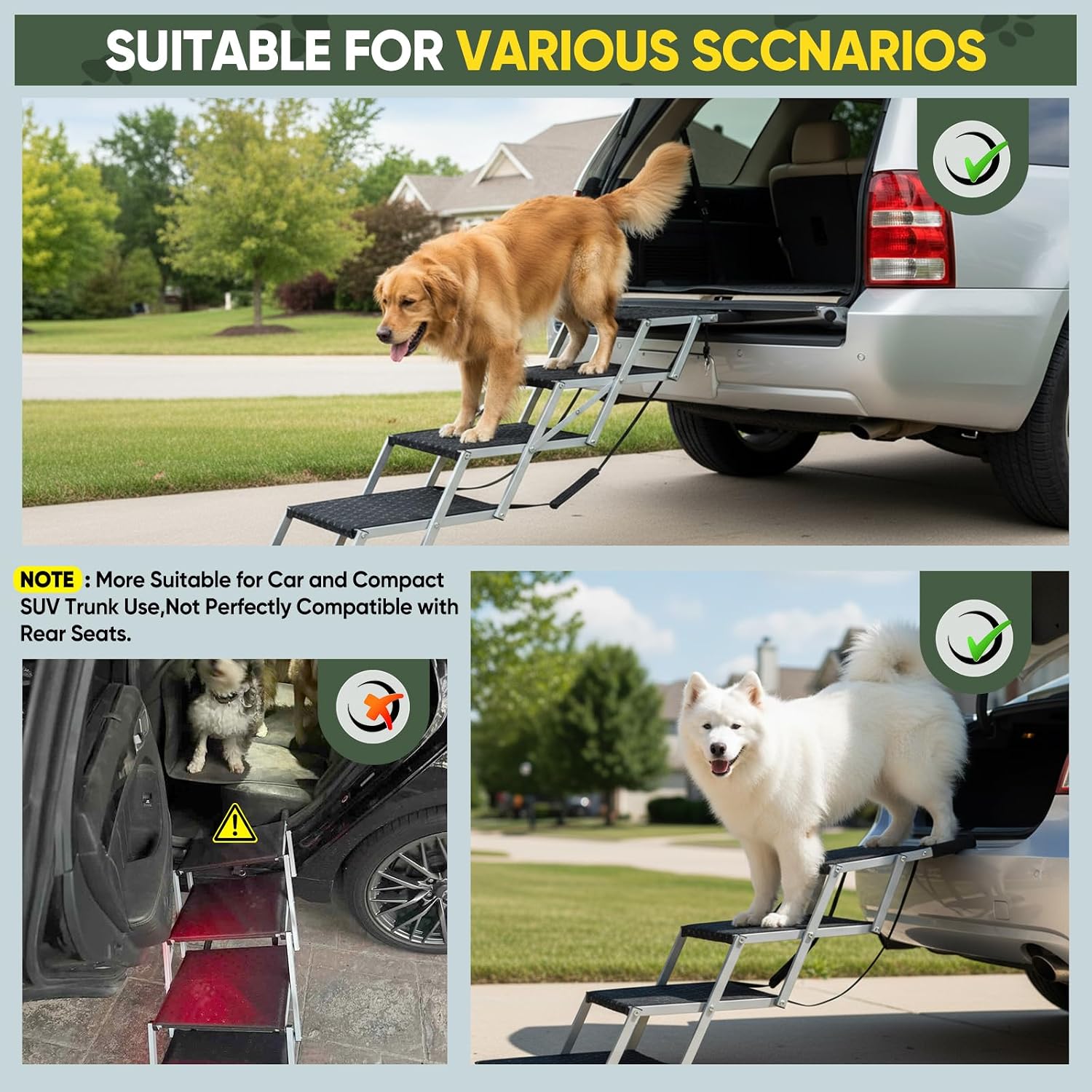 Sakerplus Dog Stairs for Car, 17.7inch Wide Foldable Dog Ramps with Non Slip Surface, Portable Pet Steps for SUV, High Beds, Truck, Support Up to 200lb, 5 Steps - Image 4