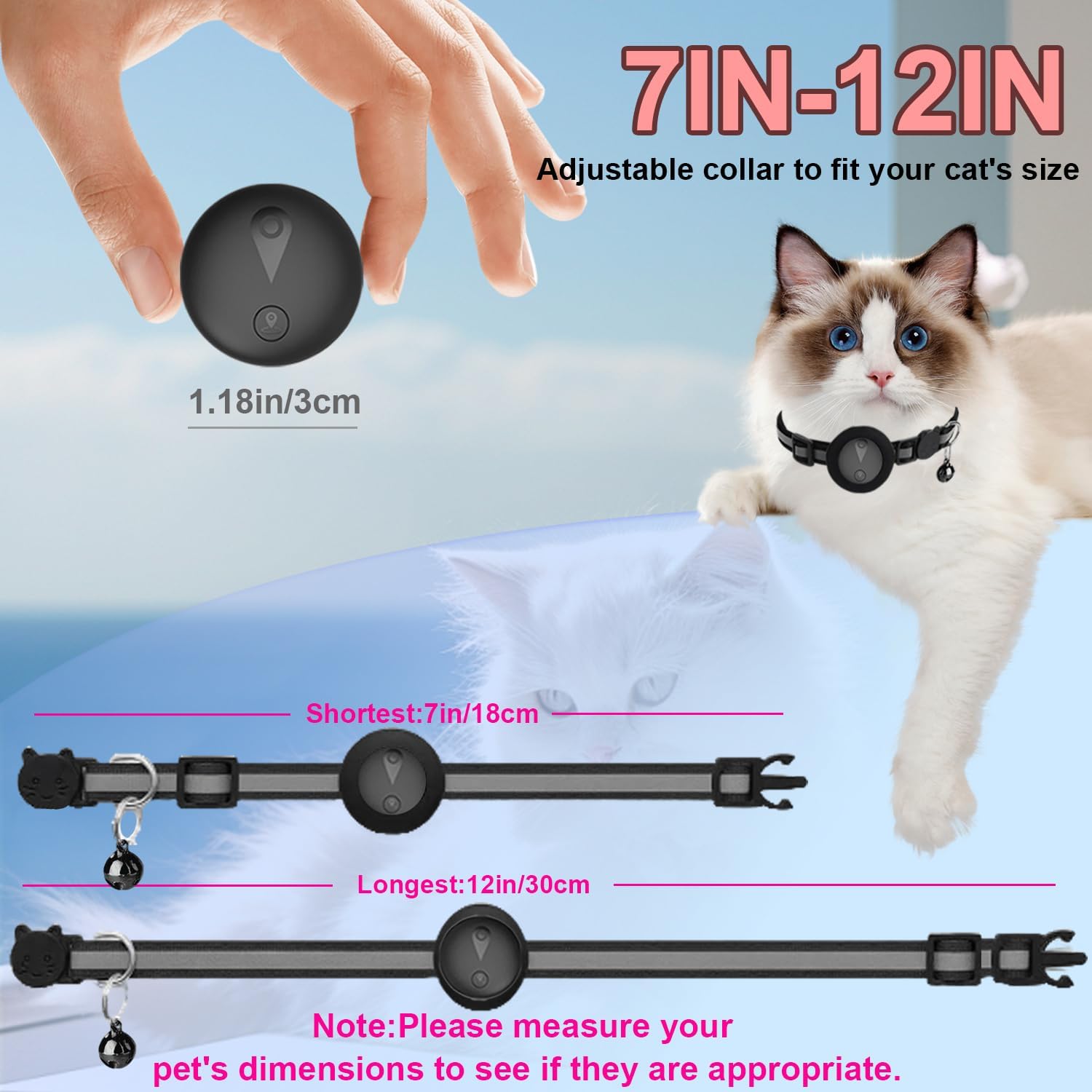 Pet GPS Tracker Collar for Cats,Mini GPS Dog Tracker,No Monthly Fee Location,Smart Pet Activity Tracker,Works with Apple iOS Find My,IP67 Waterproof Finder Tag Global Tracking - Image 4