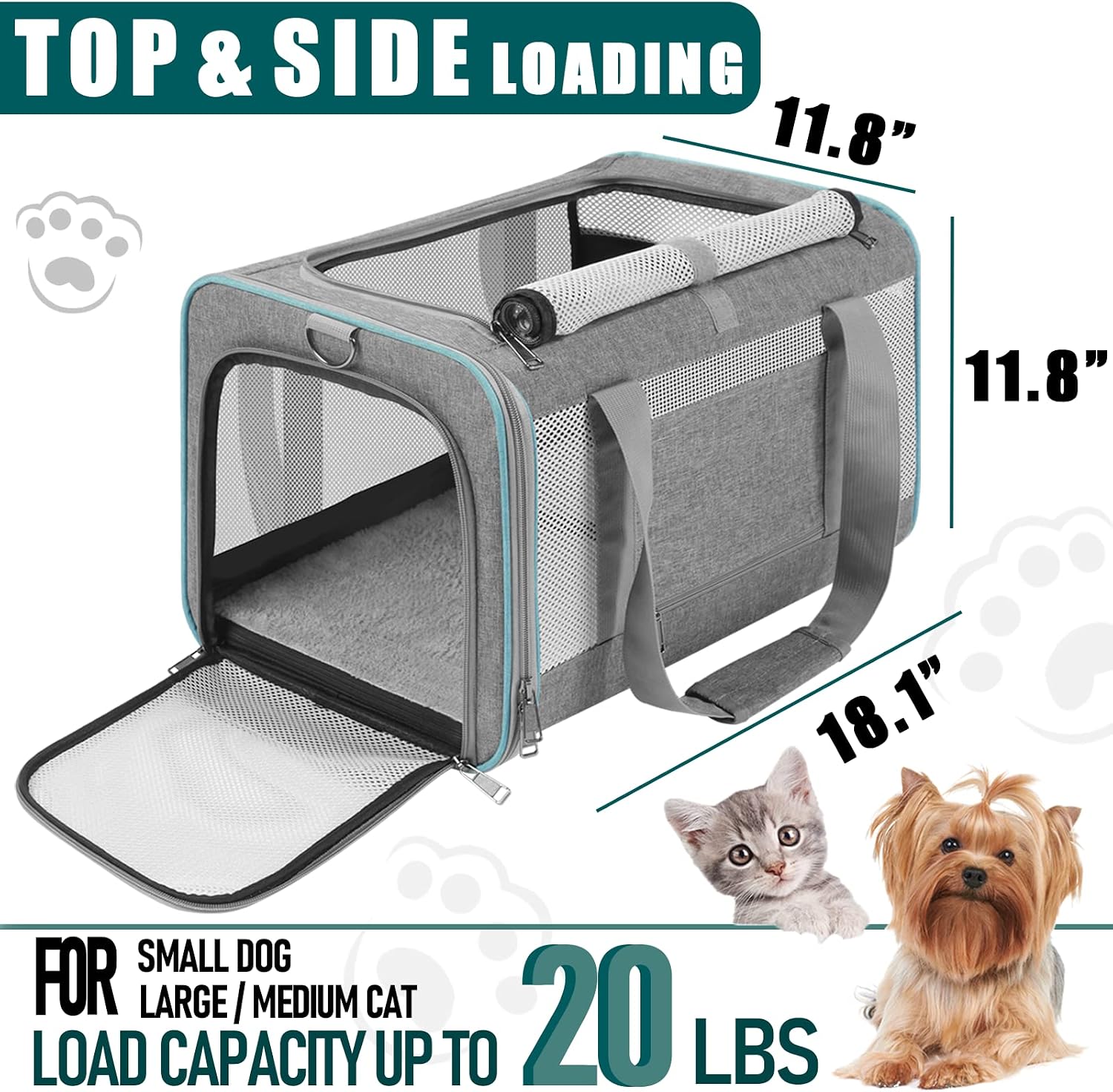 GAPZER Large Cat Carrier Soft, Collapsible Travel Pet Carry Bag, Small Dogs | Large Cats up to 20 lbs+ Maine Coon, Top Load Transport Small Puppy Dog Crate, Chihuahua Mini Dog 10lbs, Sturdy Mesh Grey - Image 2