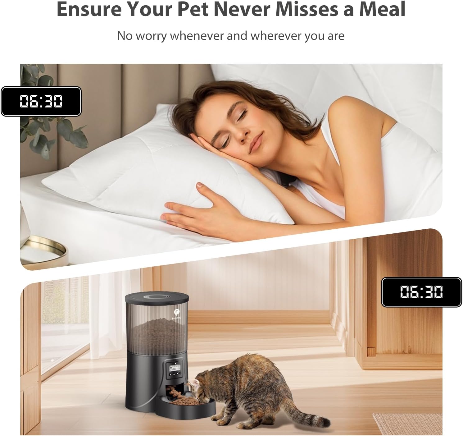 PETULTRA Automatic Cat Feeder: 4L Timed Cats Food Dispenser Programmable 1-6 Meal for Cat and Small Medium Dog- Auto Pet Feeder Easy to Set Up Dual Power Supply with Desiccant Bag| Detachable Washable - Image 2