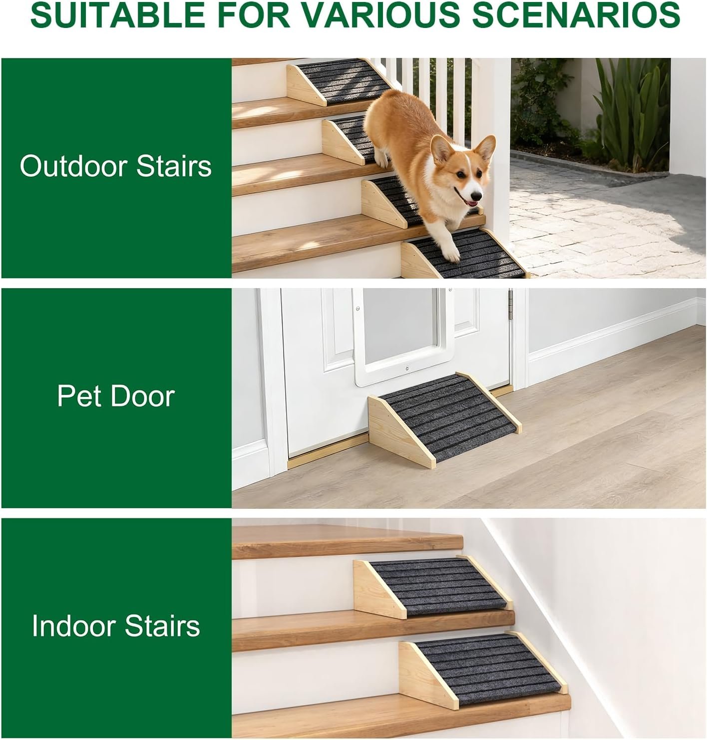 TIMHAKA 2 Pack Dog Ramp for Stairs, Upgraded Widened Non-Slip Dog Stairs for Small Medium Dogs, Wooden Pet Steps for Staircase, Steps and Stairs Assist for Injured & Aged Pets - Image 7