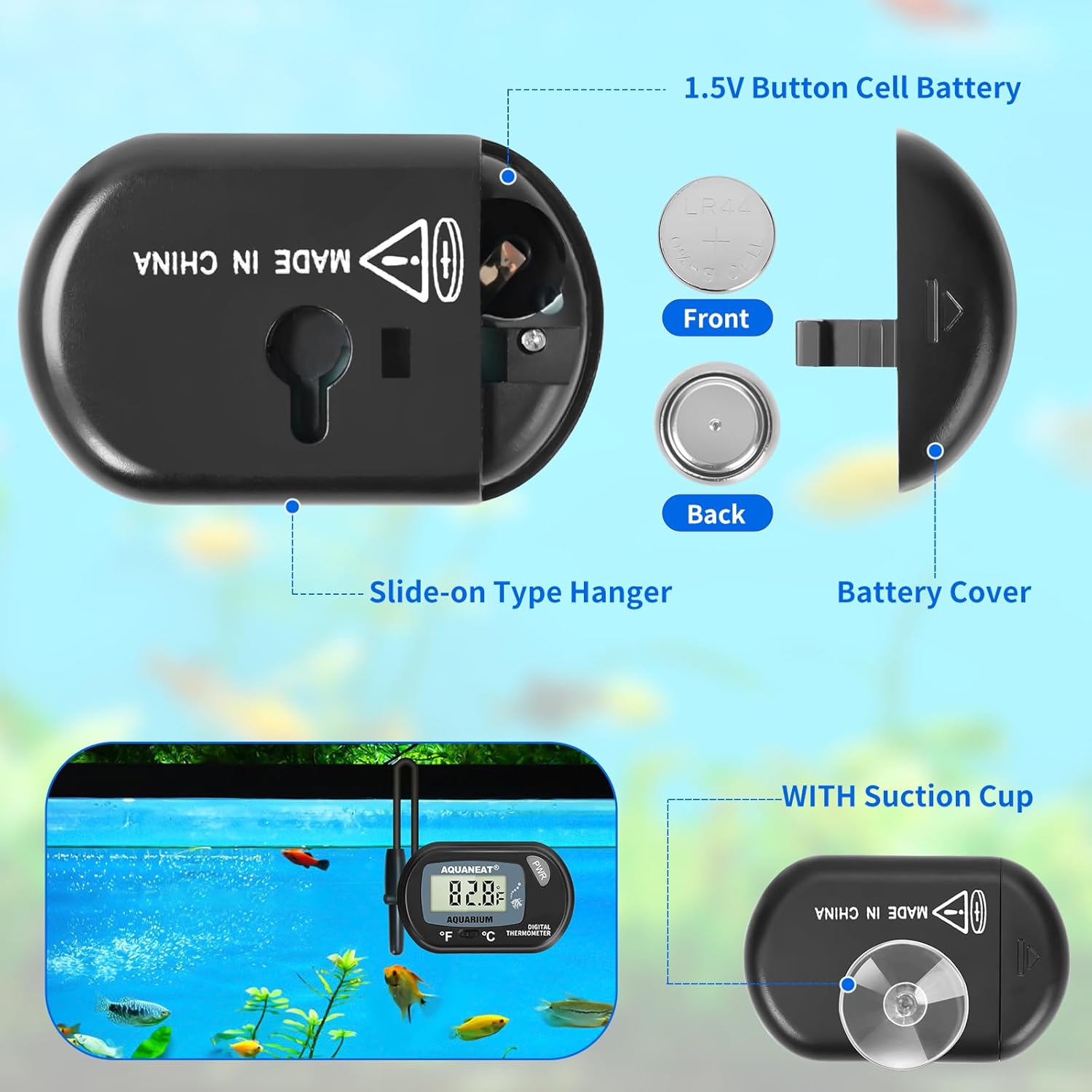 AQUANEAT Aquarium Thermometer, Fish Tank Thermometer, Digital Temperature Test, with Large LCD Display (1 Pack) - Image 4