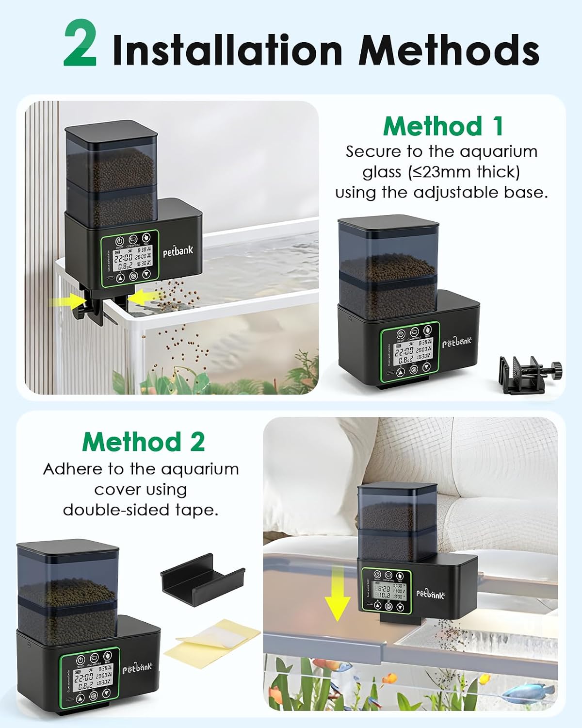 Automatic Fish Feeder for Aquarium - 0.1-2g Precise Portion Control | 230/510ML 5 Timers Rechargeable Auto Fish Food Dispenser for Vacation, Moisture-Proof, Self-Cleaning & Low-Feed Alert - Image 9