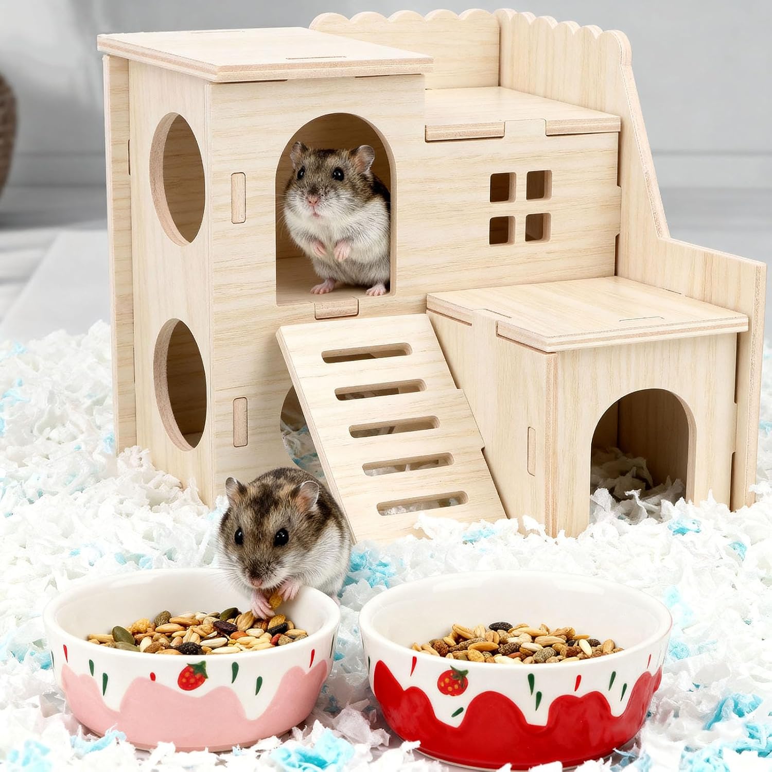 Wontee Hamster Food Bowl 2 Pack Ceramic Food Water Bowl Anti-Tipping for Dwarf Hamsters Gerbil Mice Hedgehog Guinea Pig (Red+Pink) - Image 6