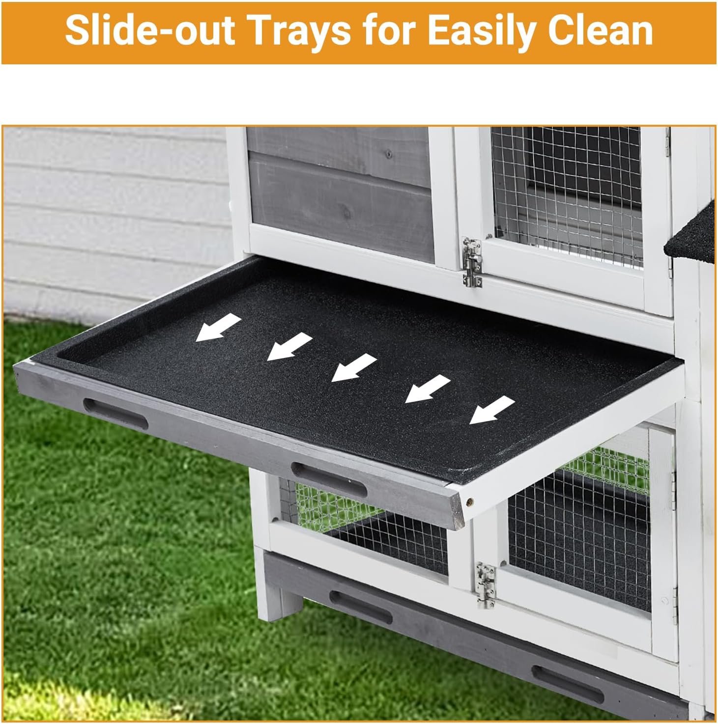 Garvee 58'' Bunny Hutch Indoor Bunny Cage, with 3 Removable Trays | Wooden Waterproof Roof Rabbit Hutch Indoor/Outdoor, 2-Tier Bunny House/Chicken Coop, Gray and Black - Image 4