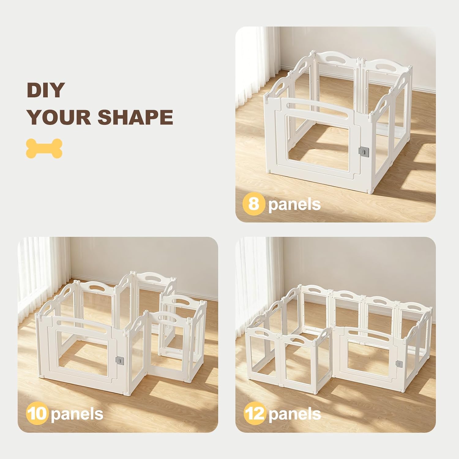 Foldable Clear Acrylic Dog Playpen with Door, 23.6" Acrylic Puppy Playpen, Easy Assemble Indoor Pet Fence with White Frame, Clear Dog Playpen for Puppies & Animal (White, 23.6‘H, 12 Panels + 1 Door) - Image 7