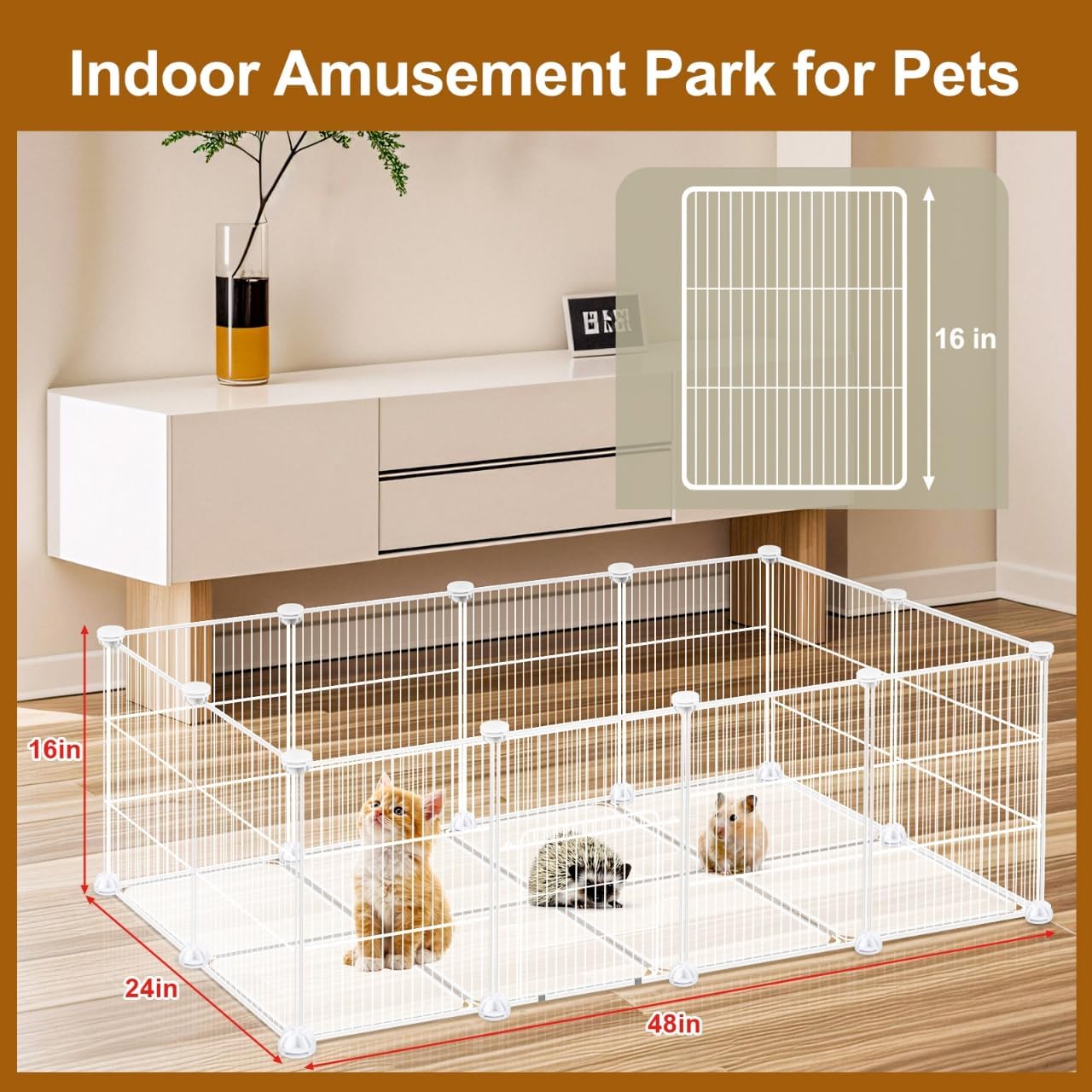 VISCOO 20 Panels Small Animal Playpen, Pet Playpen, C&C Cage for Guinea Pigs, Rabbit/Bunny Cage, Puppy Play Pen, Indoor Outdoor Portable Metal Wire Yard Fence(White) - Image 4