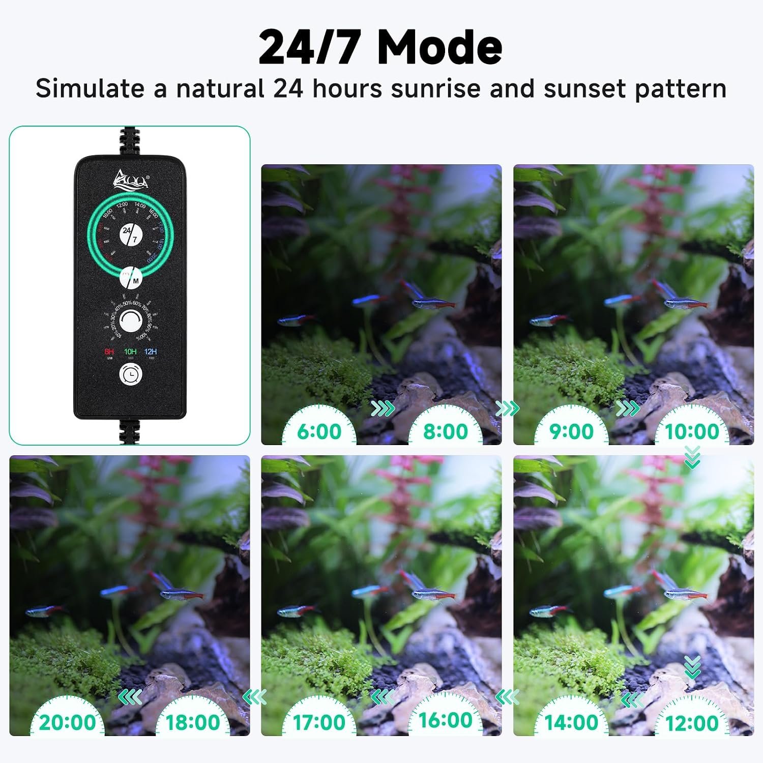 AQQA LED Aquarium Light, 24/7 & DIY Mode Full Spectrum Fish Tank Light | Adjustable Timer/Brightness, Extendable Bracket Aquarium Plant Light, Memory Function, IP68 Waterproof, for 18–24 Inch Tank - Image 4