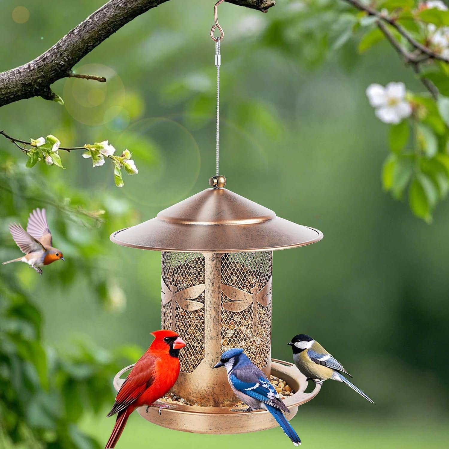Bird Feeder, Metal Wild Bird Feeders for Outdoors Hanging | Beautiful Birdfeeders with Dragonfly Pattern for Outside Garden Patio Decors - Image 7
