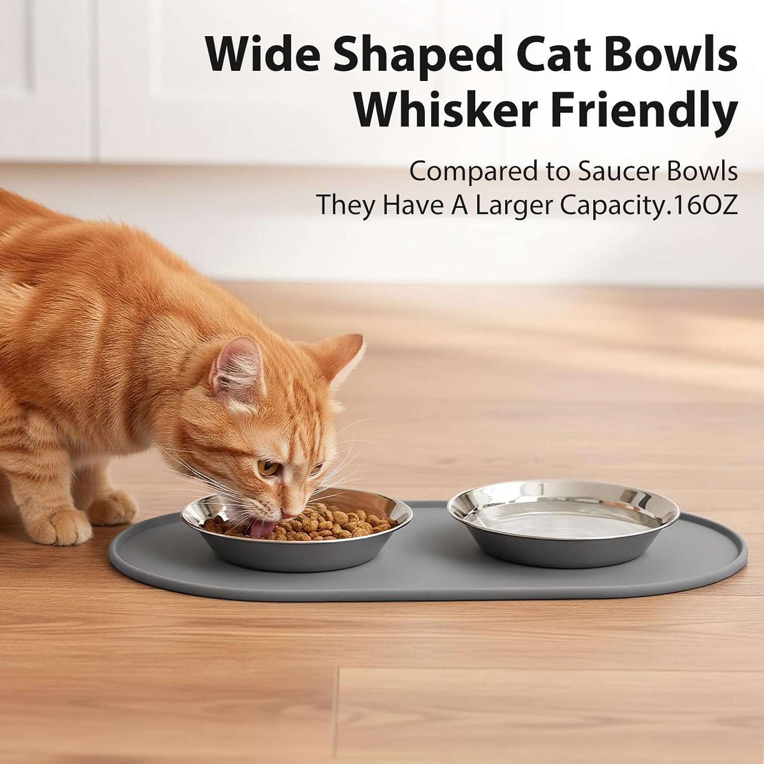 3-Pack Cat Bowls with Food Mat,6.3 Inches Stainless Steel Cat Food Bowl,Wide Tapered Design Whisker-Friendly Food and Water Bowl for Feeding Dogs and Cats,Dishwasher Safe,SUS 316 - Image 4