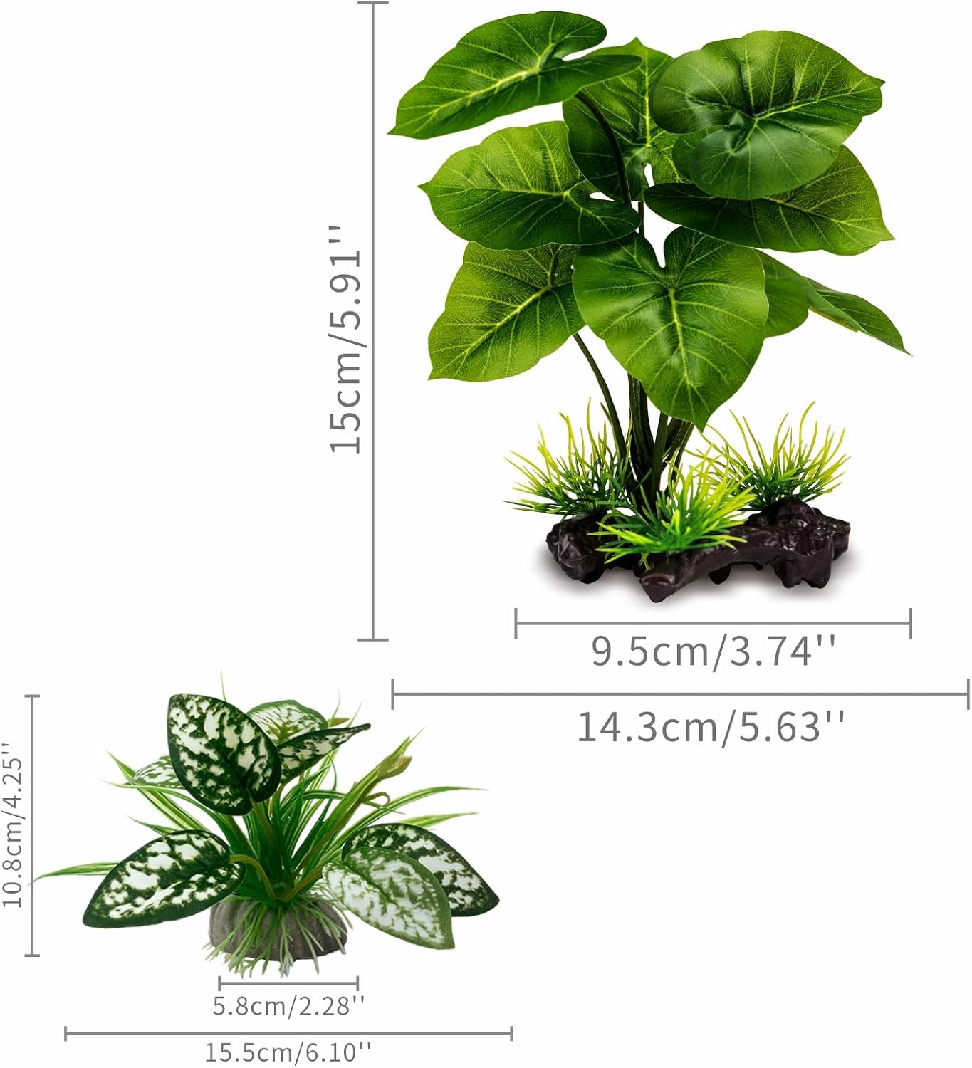 Moonorange Reptile Artificial Plants, Terrarium Plants Decorations Supplies, Aquarium Fish Tank Plant, Amphibian Habitat Hideout Tank Accessories (M Set-2pcs/D) - Image 2