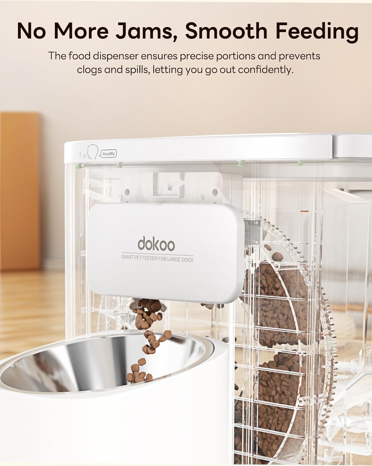 Dokoo Automatic Dog Feeder for Large Breeds, 15L/63 Cups Vacuum-Sealed | Airtight Auto Pet Feeder for Dry Food, Timed Feeding, Anti-Clog Dispenser 2-22mm Kibble, Voice Recorder, Stainless Steel Bowl - Image 6