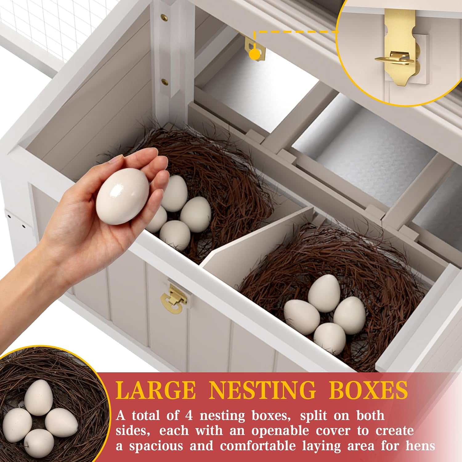 83" L Large Chicken Coop and Run, Hen House with 4 Nesting Box Boxes, Rabbit Hutch Poultry Bunny Cage for 2-5 Chickens with 4 Perches, Removable Tray and Ramp - Image 3