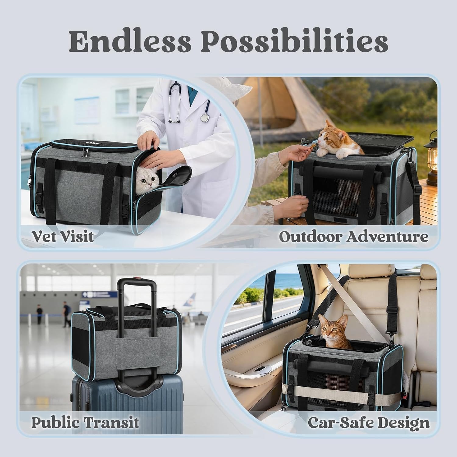 rabbitgoo Cat Carrier Soft with Rollable Flap, Travel Safe for Car Airline | Comfortable for Anxious Kittens, Collapsible Portable Carrying Bag, Small Medium Cats, Escape Proof, Grey, 19"Lx12"Wx12"H - Image 8