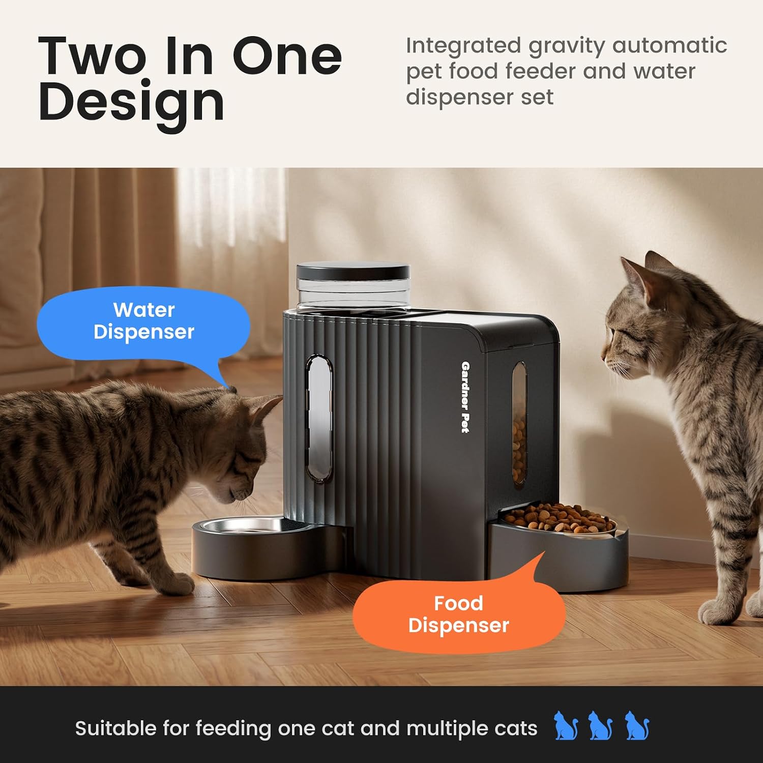Gardner Pet Automatic Gravity Cat Food Feeder and Water Dispenser Stainless Steel Two-in-One Set Large Capacity Dispenser for Pets Dogs, Puppies, Kittens-(0.8 Gallons x 2) - Image 2