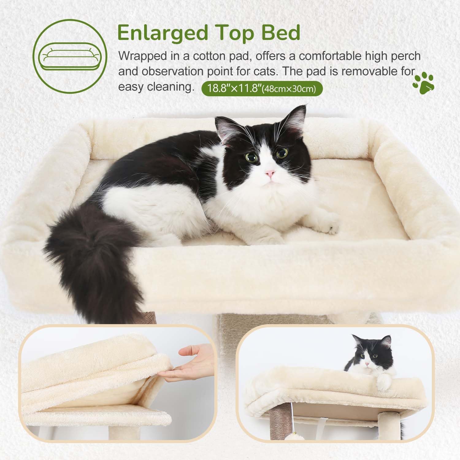 Globlazer Cat Tree Tower with Scratching Post for Indoor Cats, 53inch Tall Plush Multi-Level Cat Climbing Tower Condo House with Large Hammock, Spacious Cat Cave, Big Padded Top Perch Bed, F53, Beige - Image 2