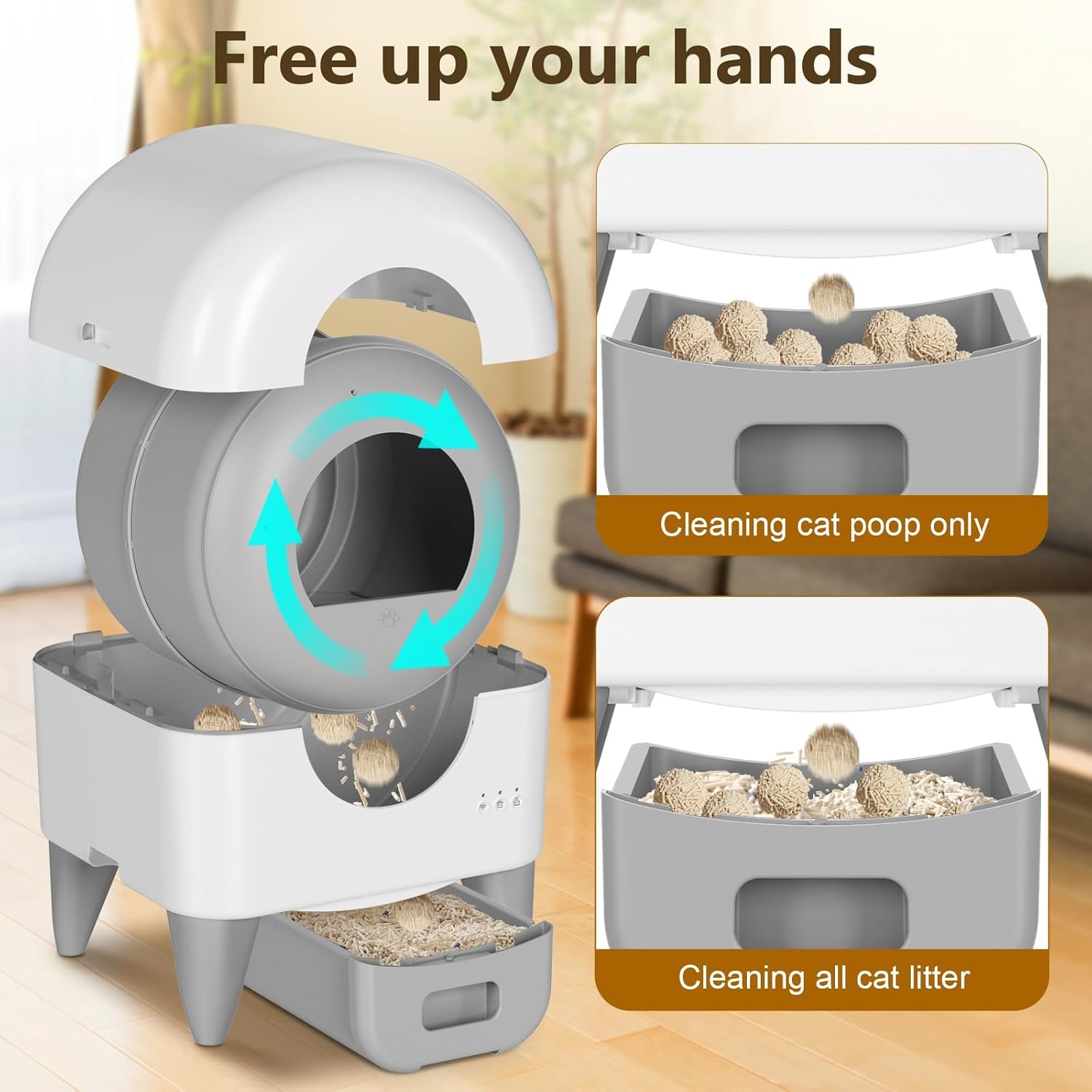 Fumoi Automatic Cat Litter Box Self Cleaning Litter Box Large Capacity for Multiple Cats, App Control with Safety Sensors, Removable Washable Liner,2 Rolls Garbage Bags,Grey - Image 7